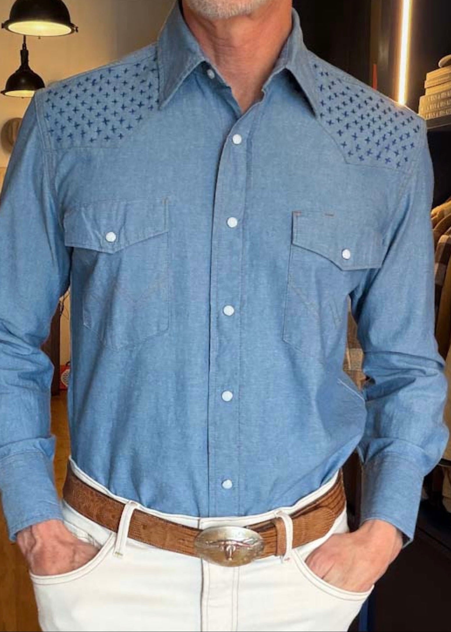 Wrangler Denim Sashiko Detailed Shirt