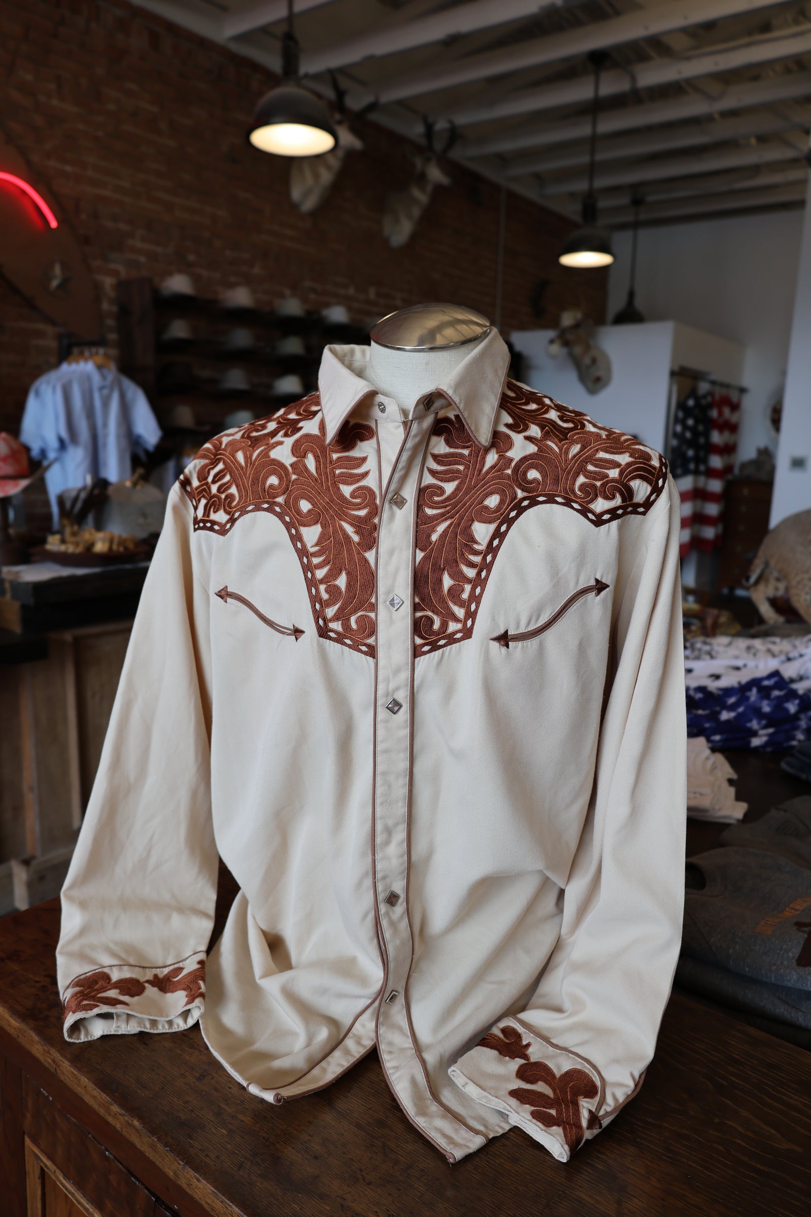 Vintage Scully Tan with Brown Embroidered Yoke Western Shirt