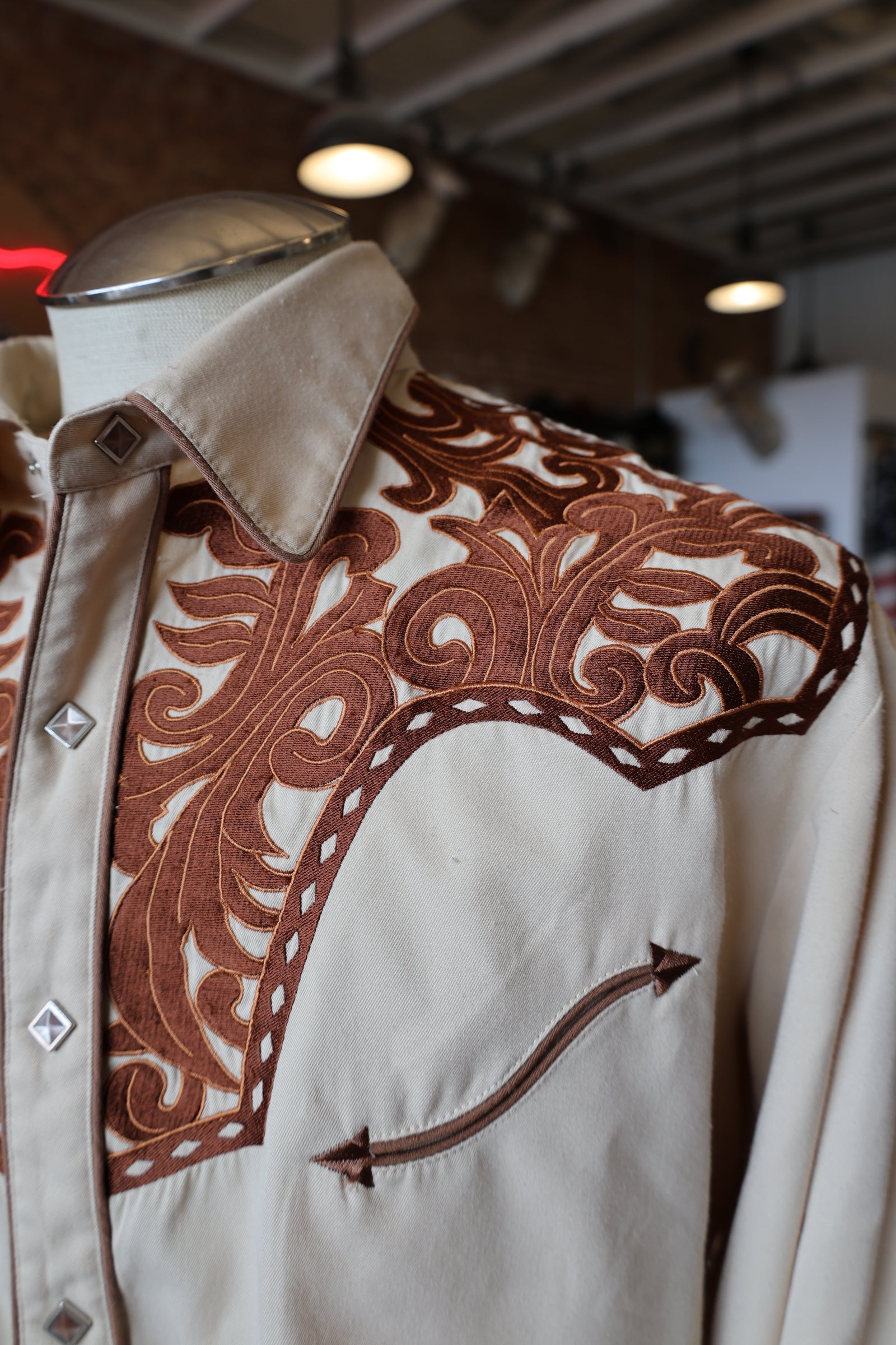 Vintage Scully Tan with Brown Embroidered Yoke Western Shirt