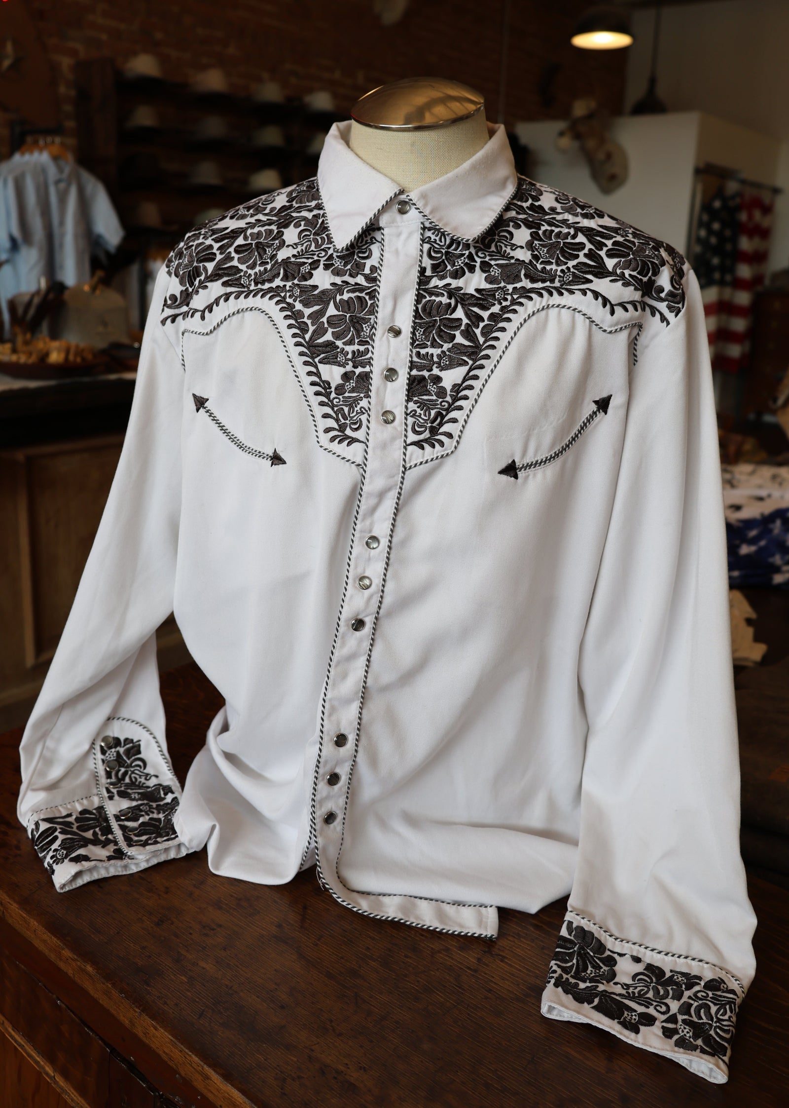 Scully Black and White Embroidered Western Shirt