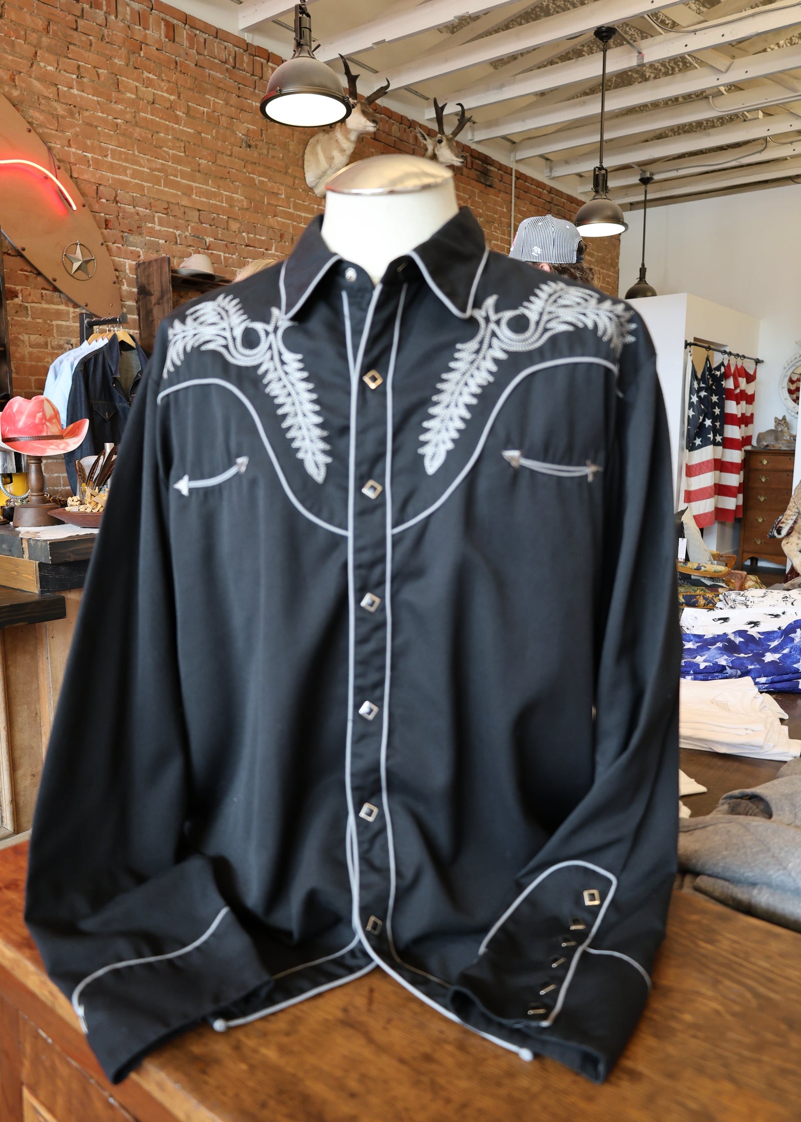Scully Black with Grey Embroidery Western Shirt