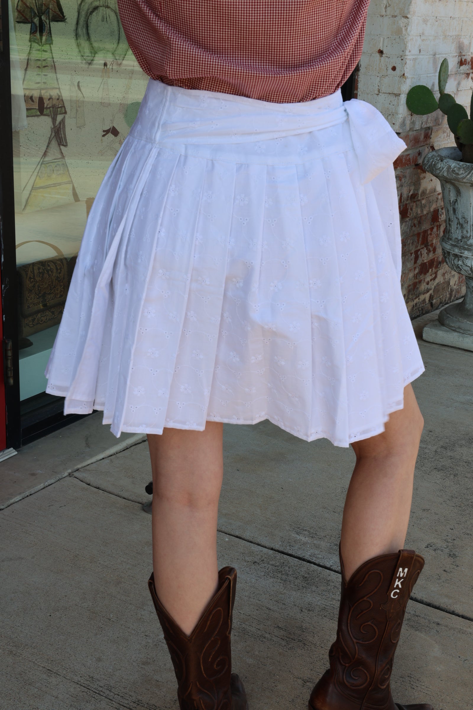 Eyelet Pleated Wrap Skirt