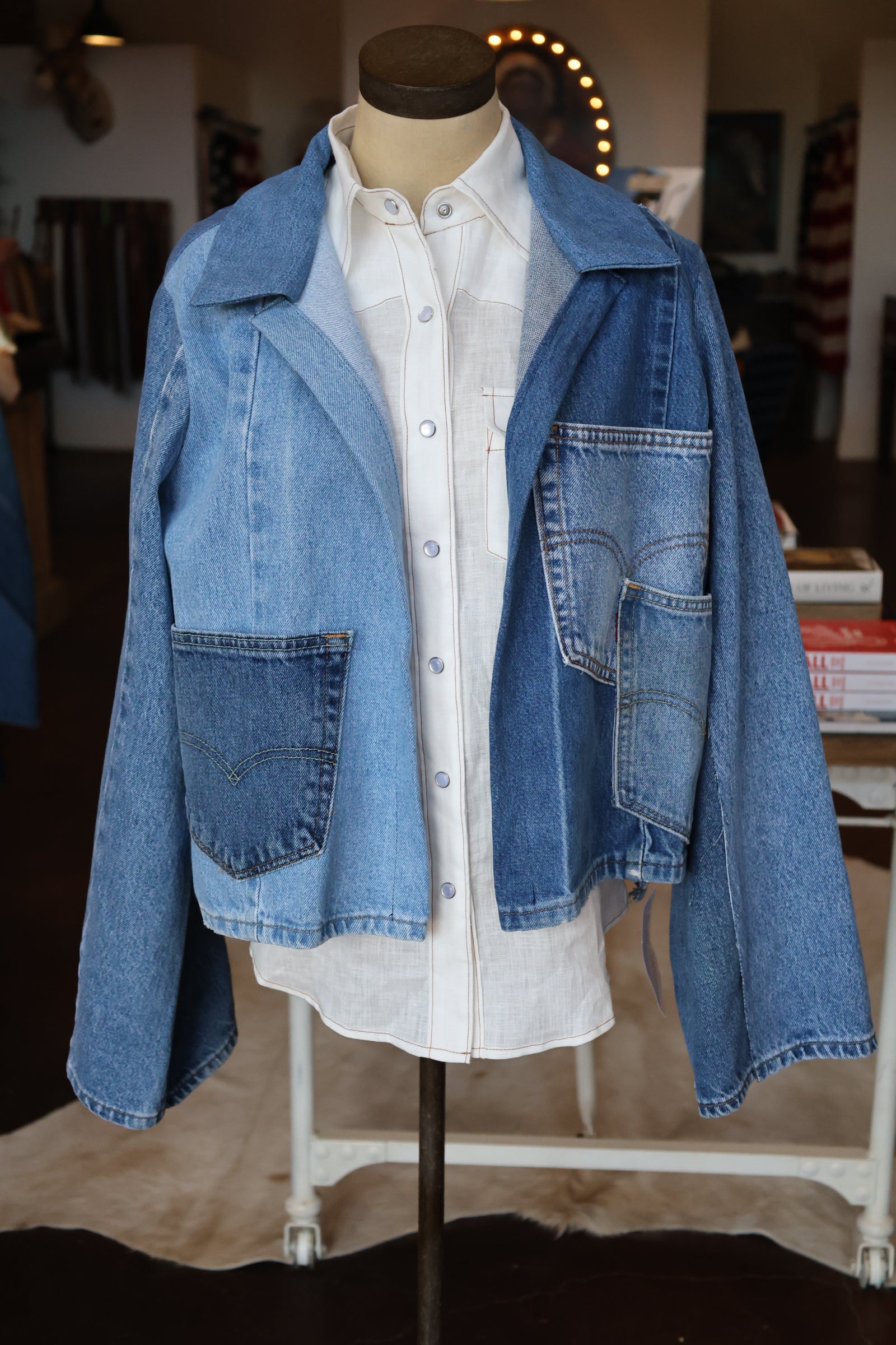 ReWorked Denim Patchwork Cropped Jacket