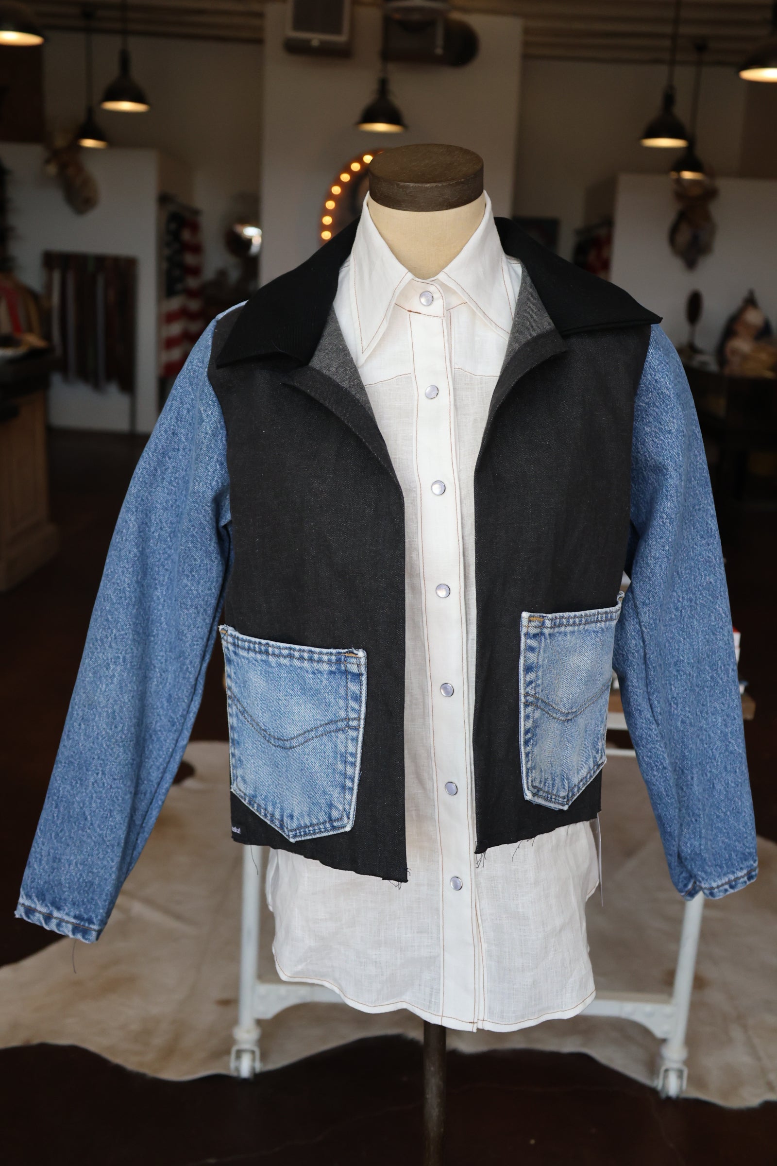 ReWorked Denim Patchwork Cropped Jacket