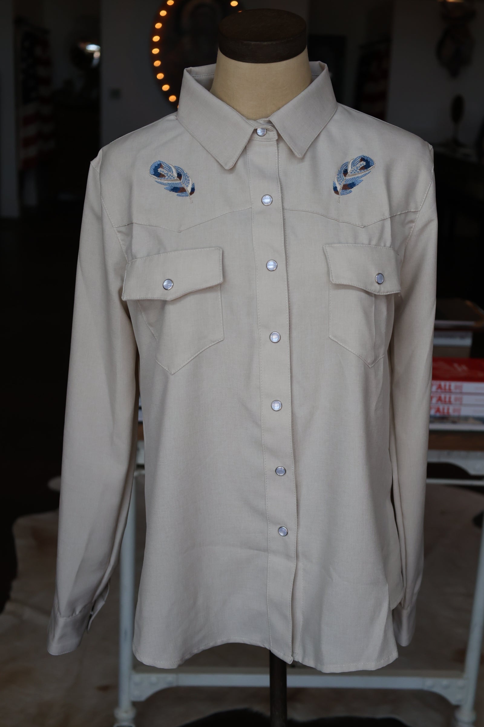 Long Sleeve Pearl Snap with Embroidery