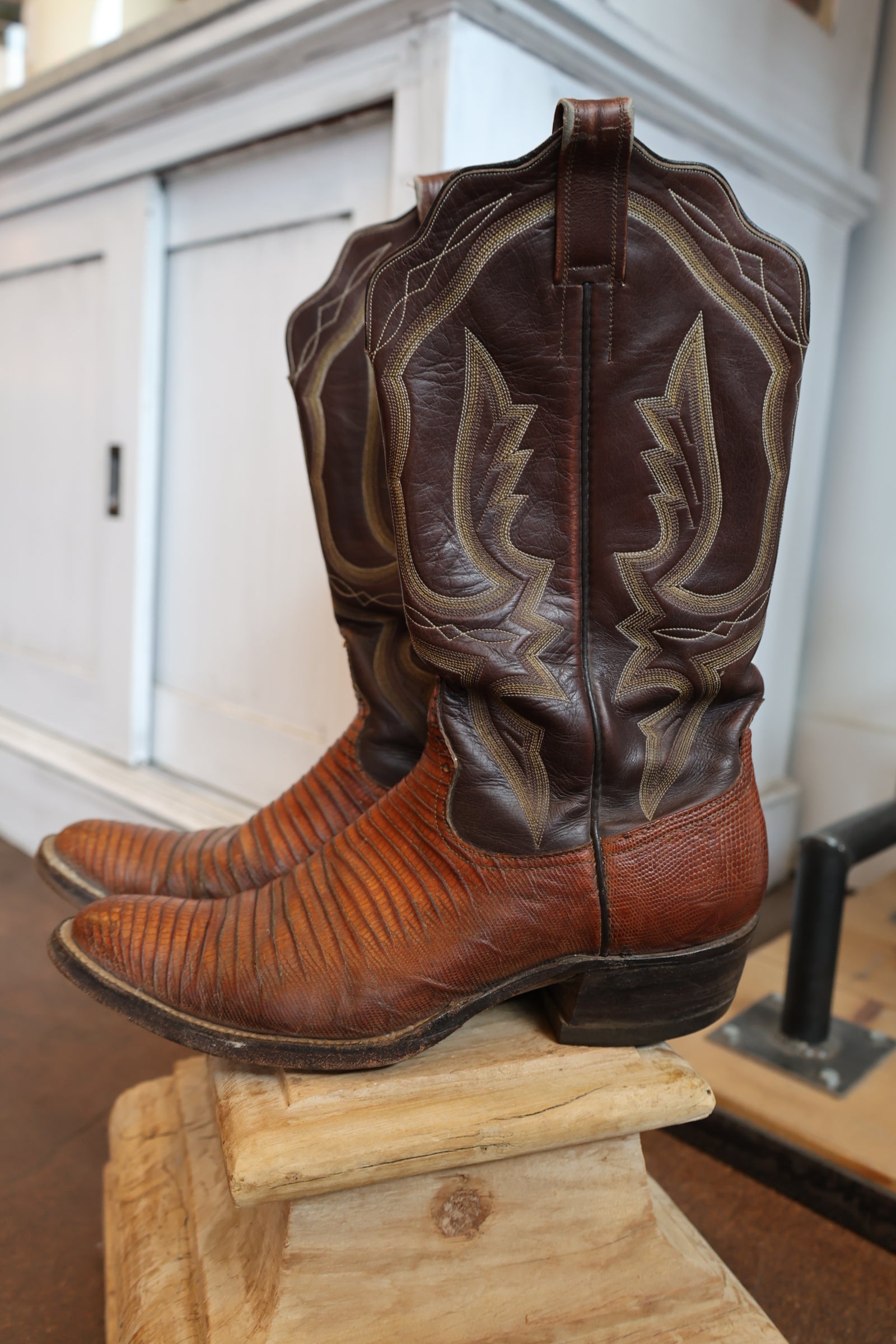Two Tone Brown Lizard Men's Boots