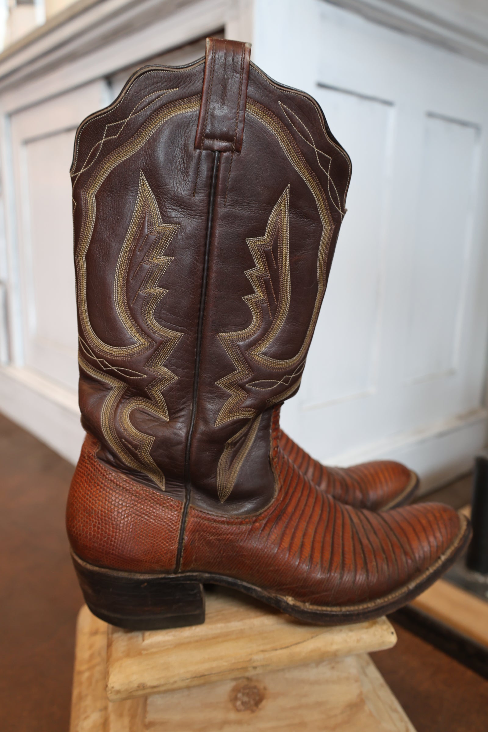 Two Tone Brown Lizard Men's Boots