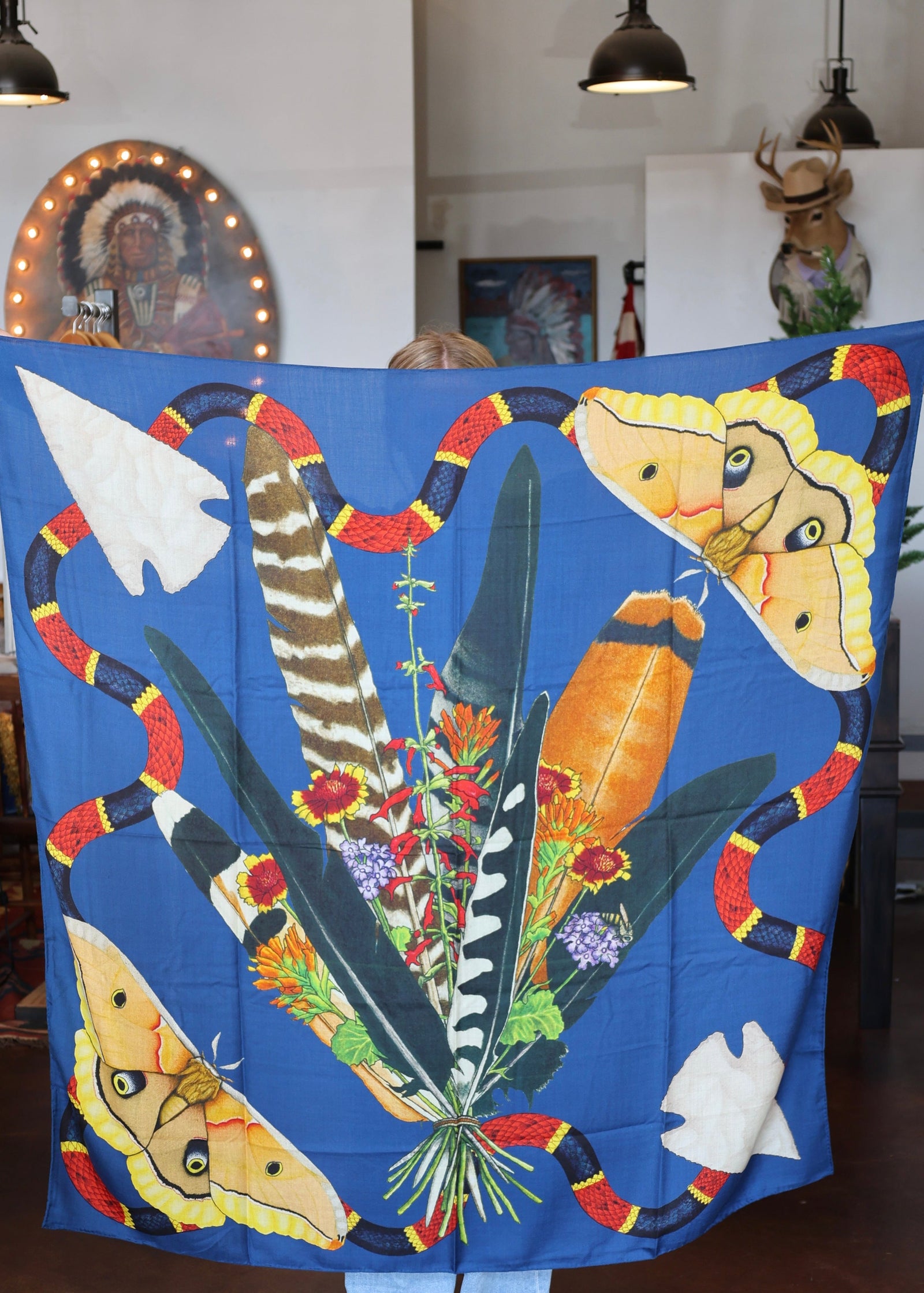 Kerr-Chief Cashmere/Silk Shawl - Feather Bouquet Blue Topaz