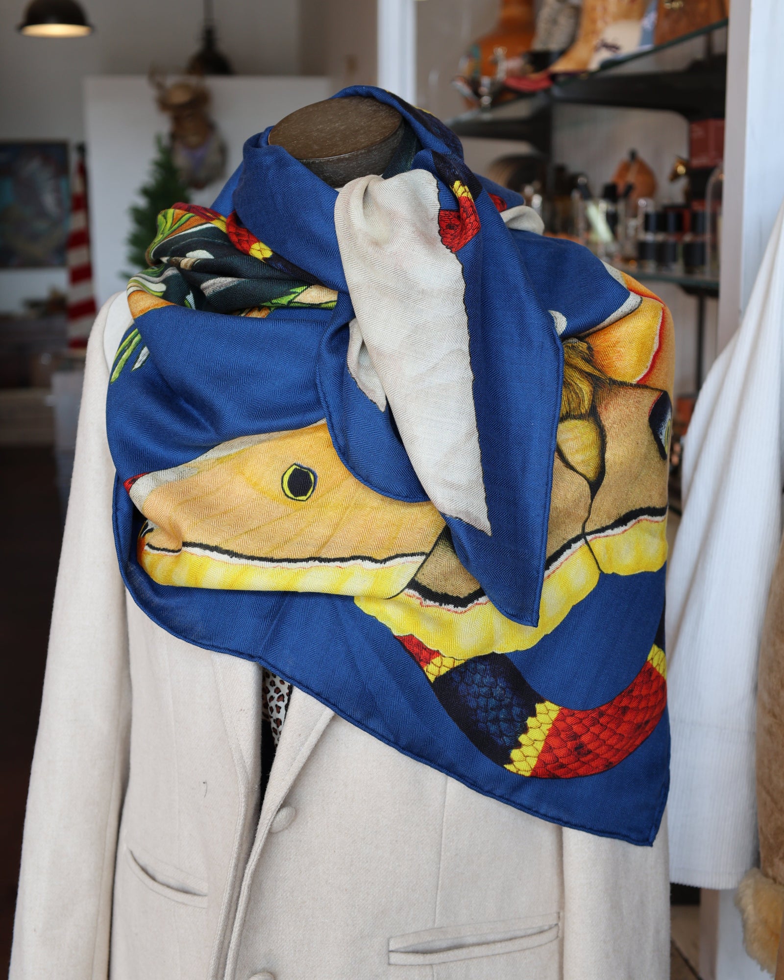 Kerr-Chief Cashmere/Silk Shawl - Feather Bouquet Blue Topaz
