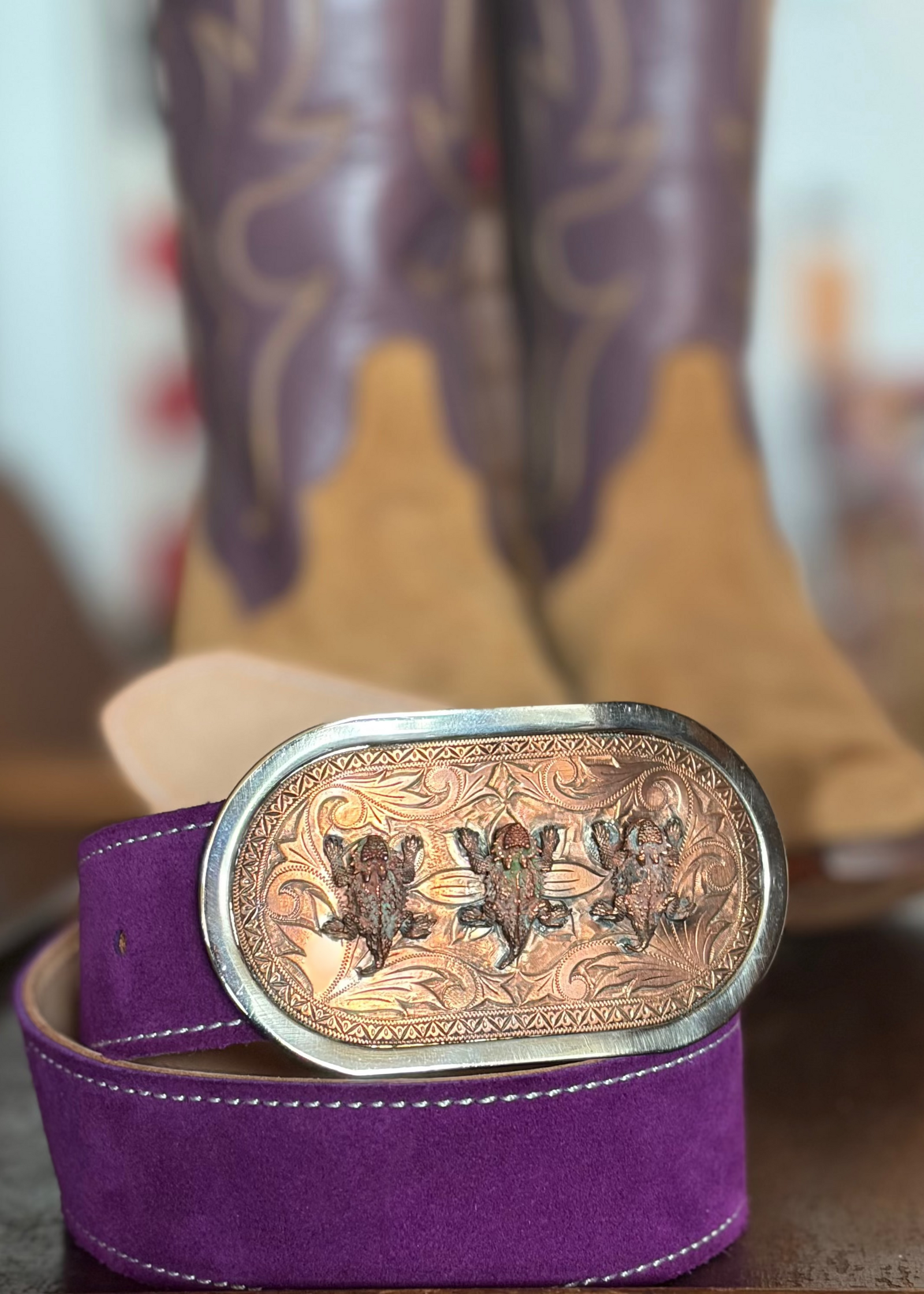 Three Horned Frogs Belt Buckle
