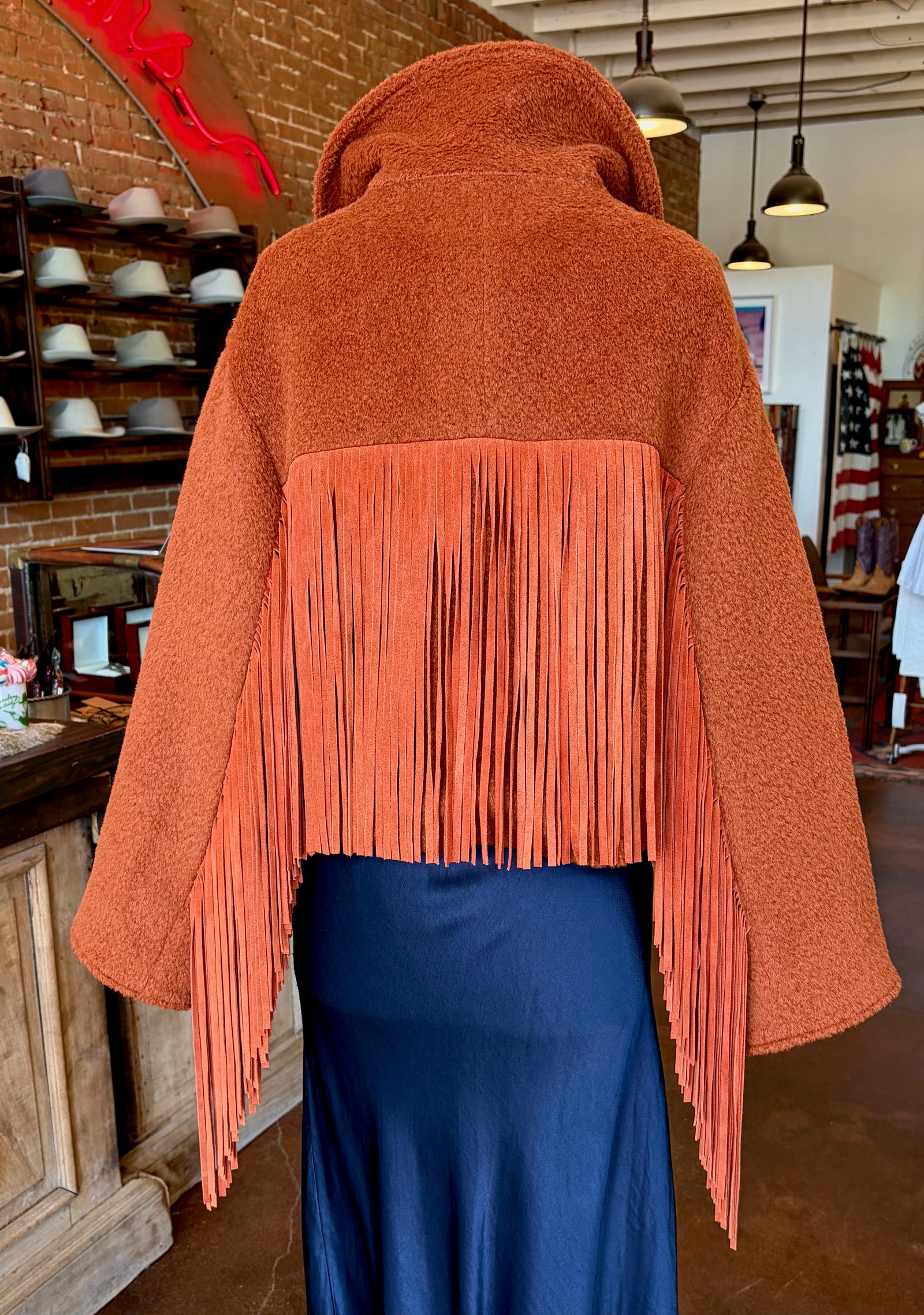 Alpaca Cropped Fringe Jacket