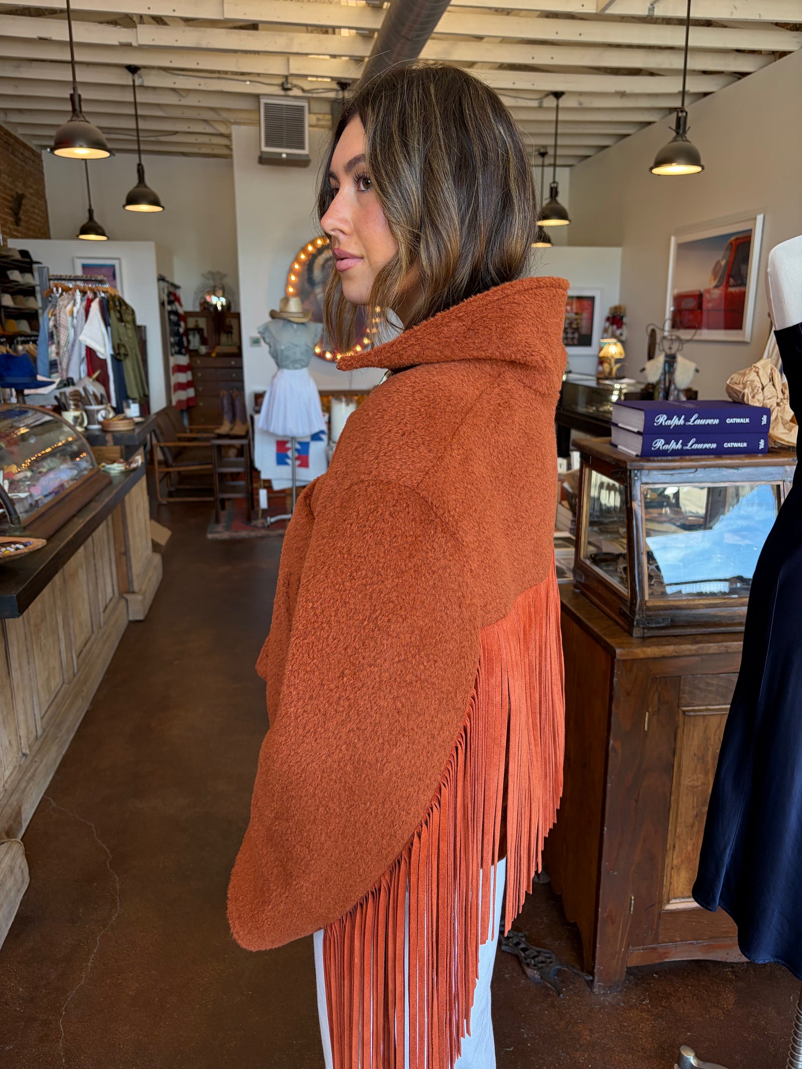 Alpaca Cropped Fringe Jacket