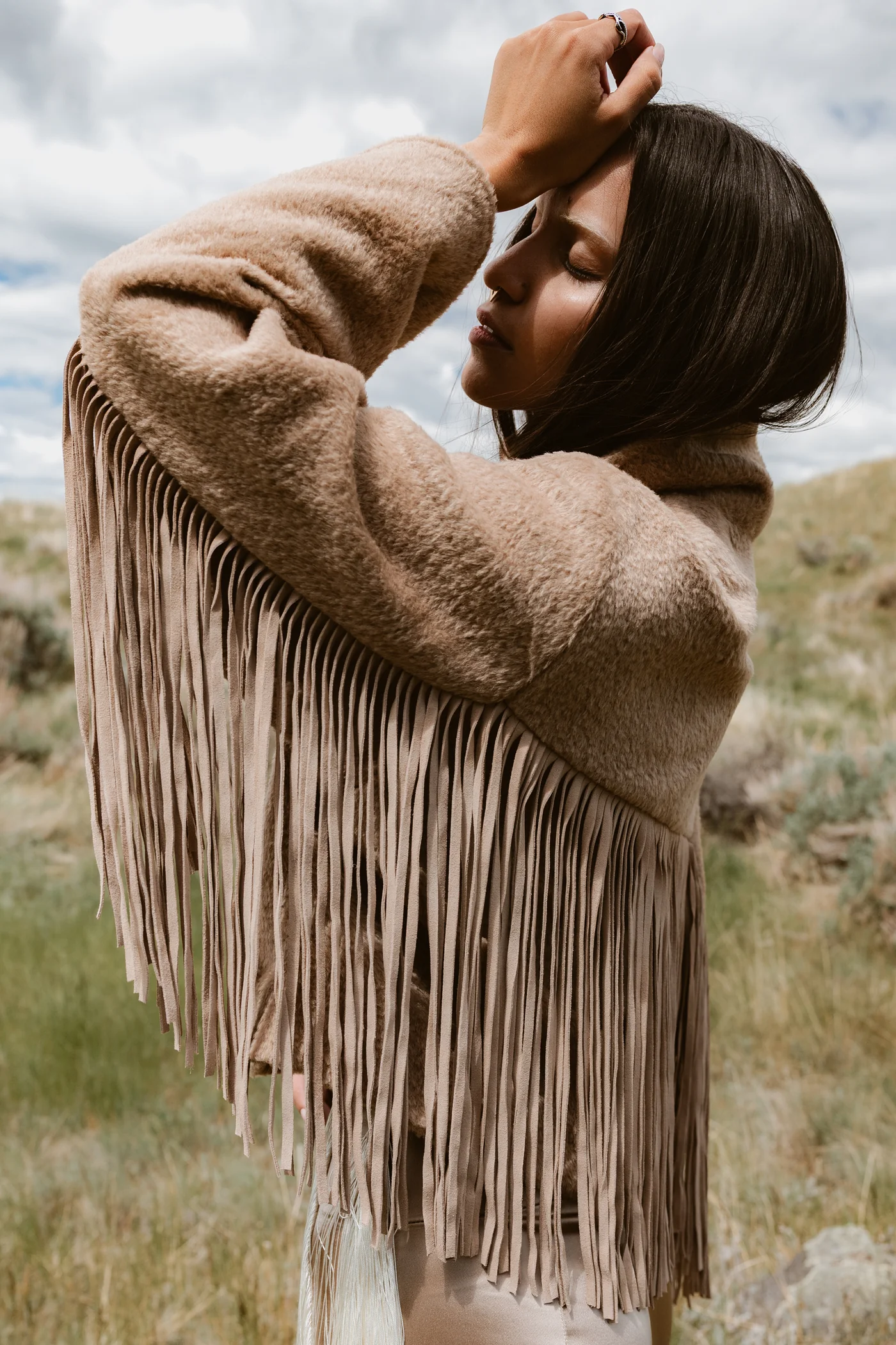 Alpaca Cropped Fringe Jacket