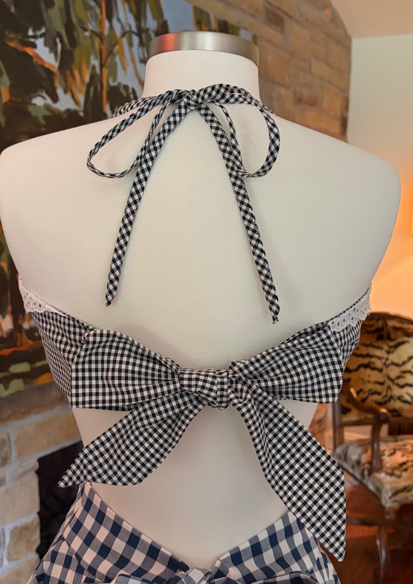 Black Petite Gingham Handkerchief Top