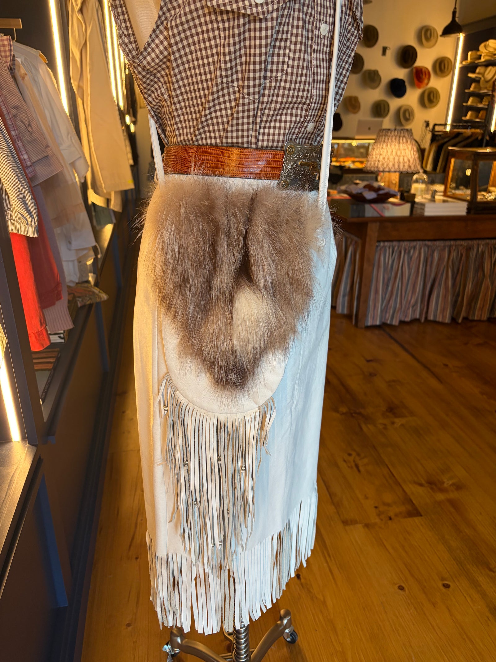 Early 1980s Custom Texas-Made White Leather & Fur Western Ensemble — Urban Cowboy Vibes