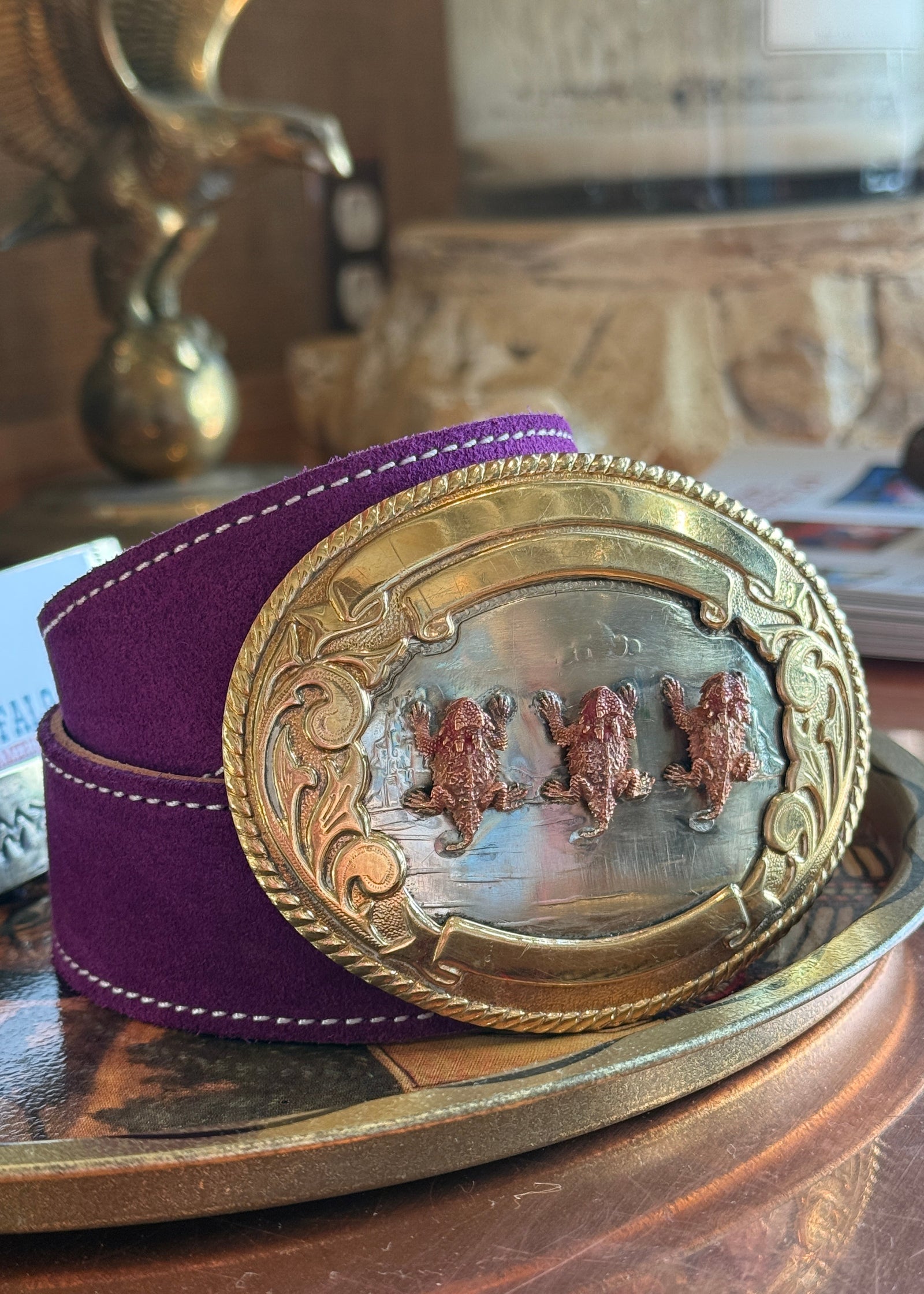 Triple Horned Frog Belt Buckle