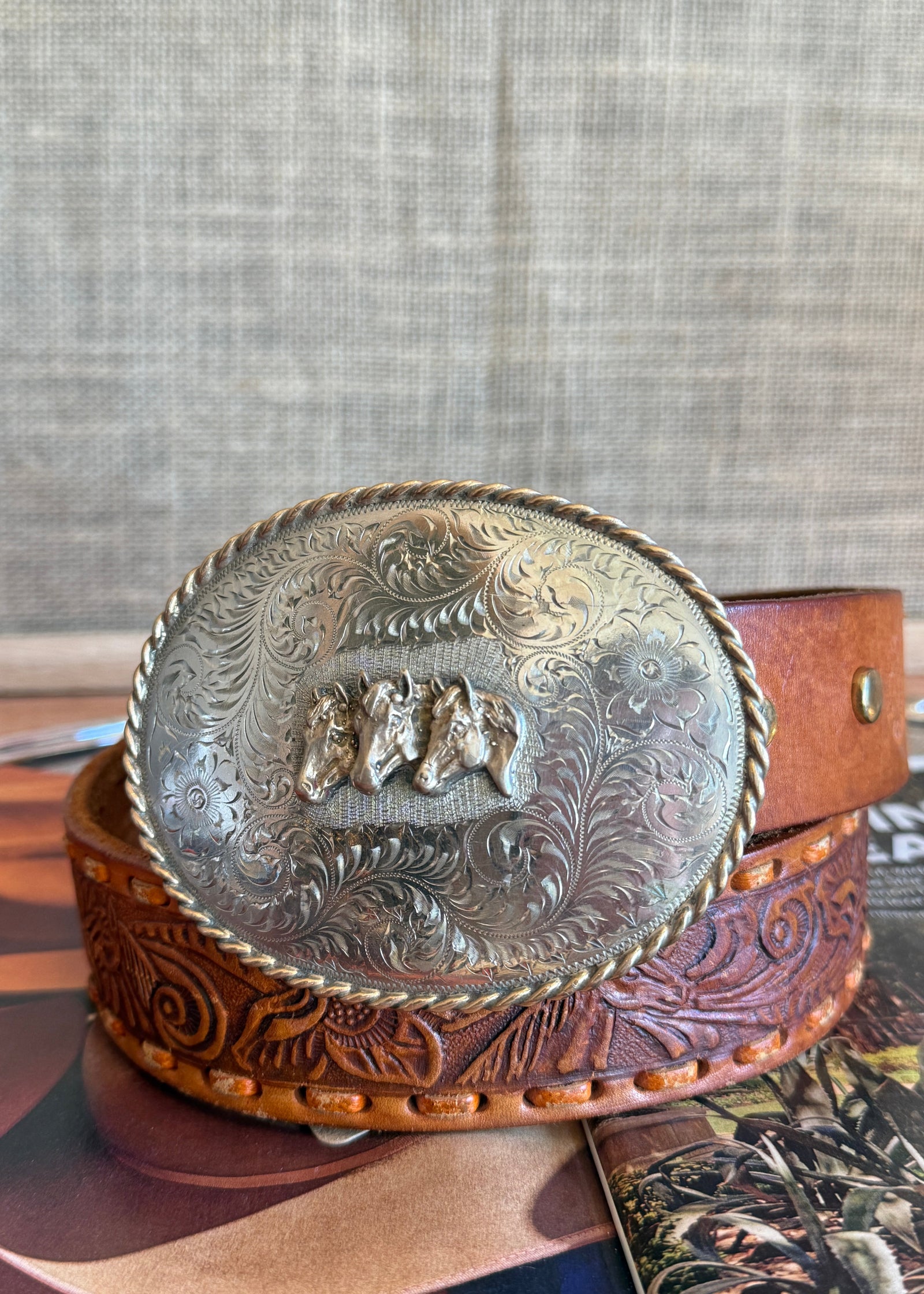 Triple Horse Head Belt Buckle