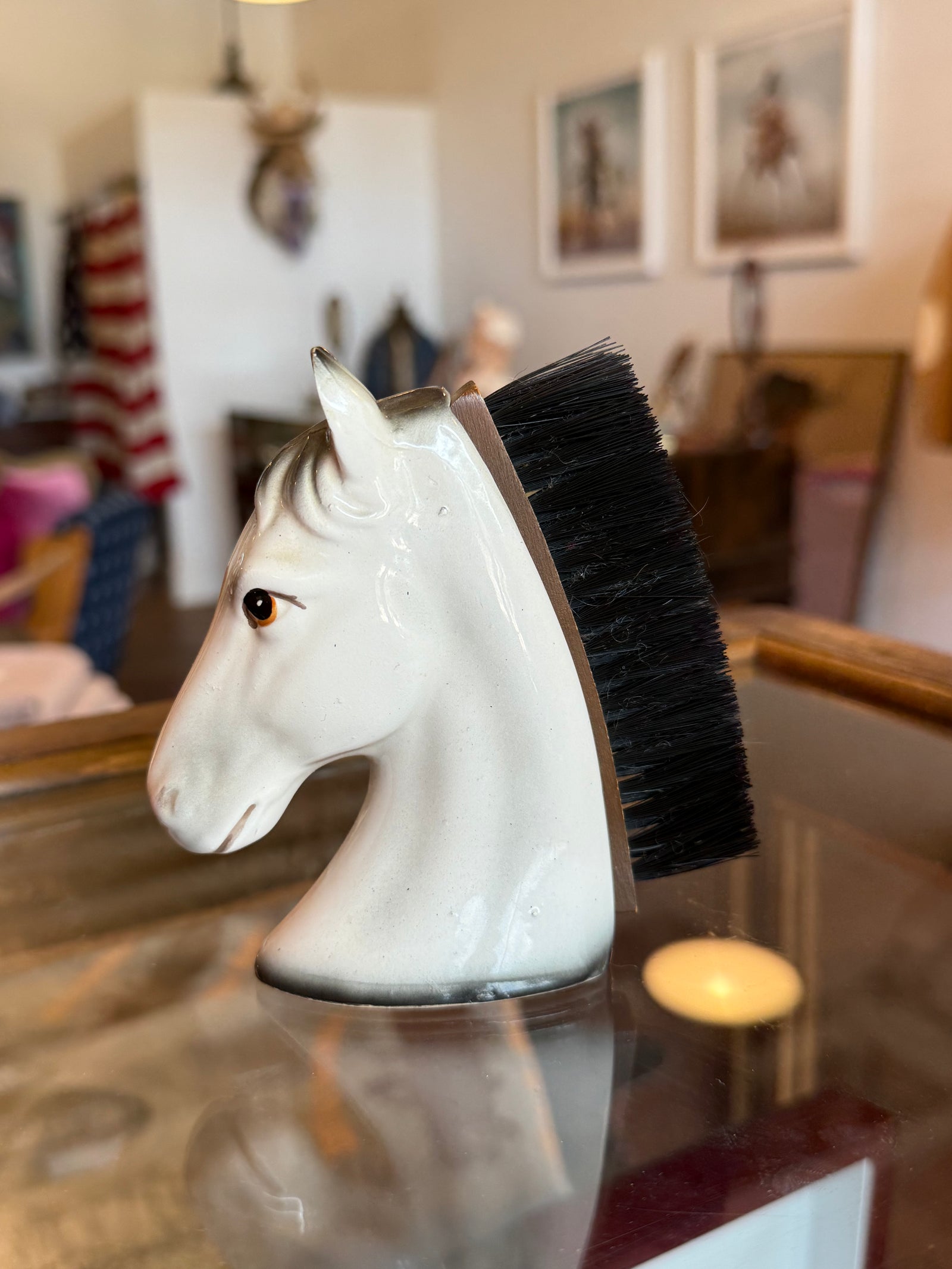 Vintage Ceramic Horse Head Clothing Brush