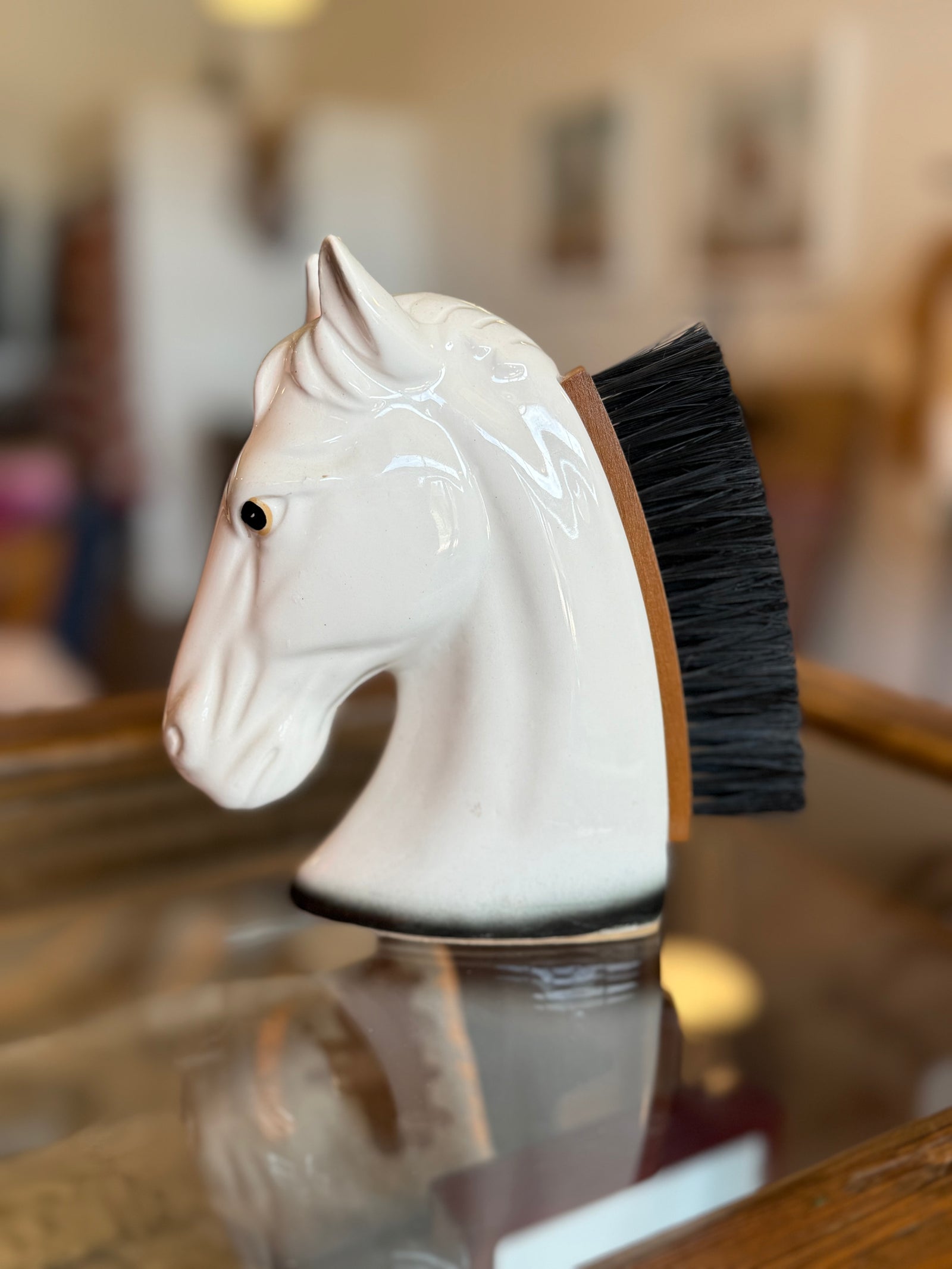 Vintage Ceramic Horse Head Clothing Brush
