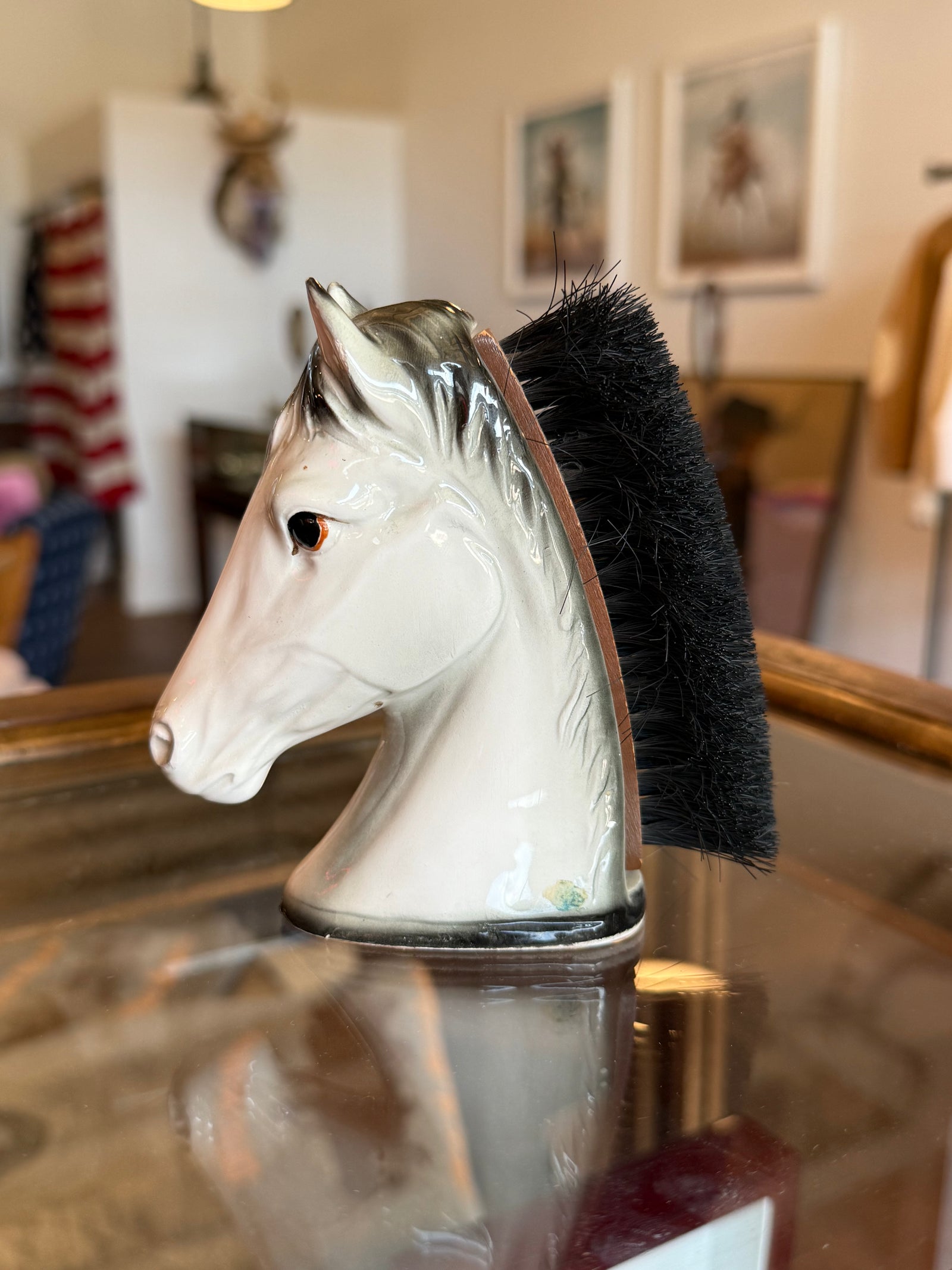 Vintage Ceramic Horse Head Clothing Brush