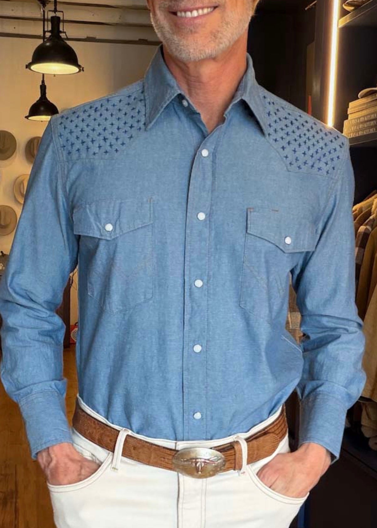 Wrangler Denim Sashiko Detailed Shirt