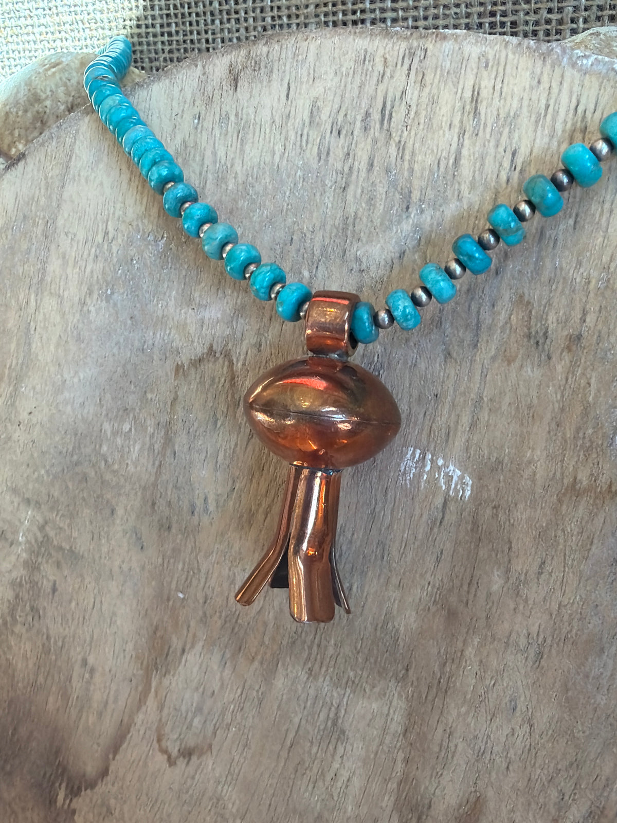 Turquoise & Copper Squash Blossom Necklace
