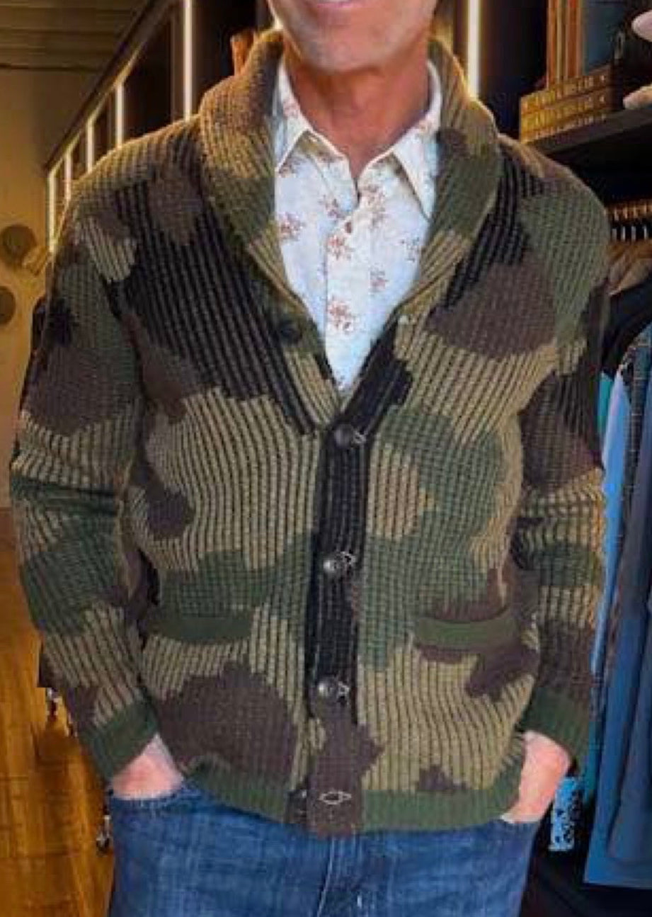 Camouflage Shawl Collar Knit Cardigan