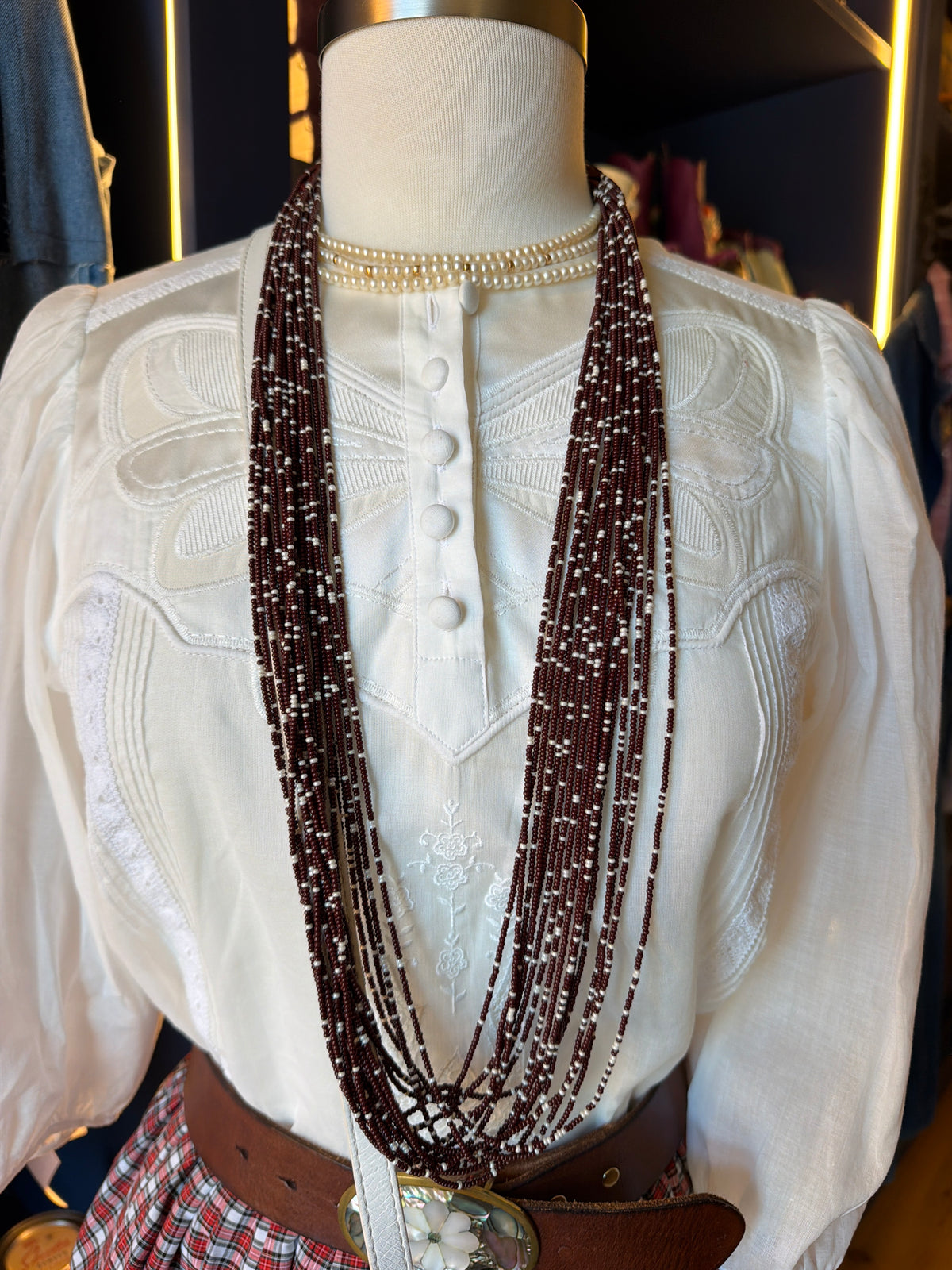 Brown and White Torsade Necklace