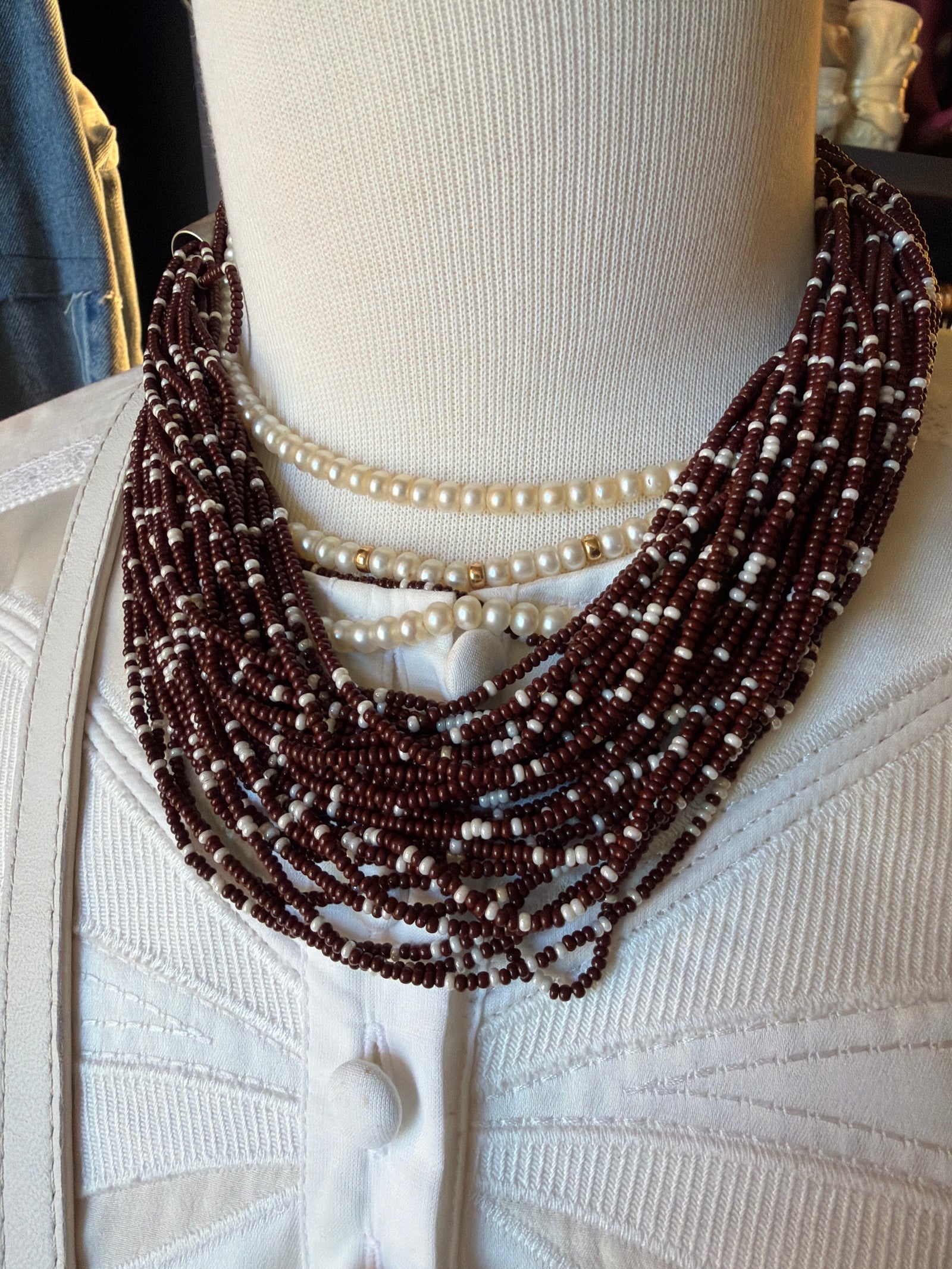 Brown and White Torsade Necklace