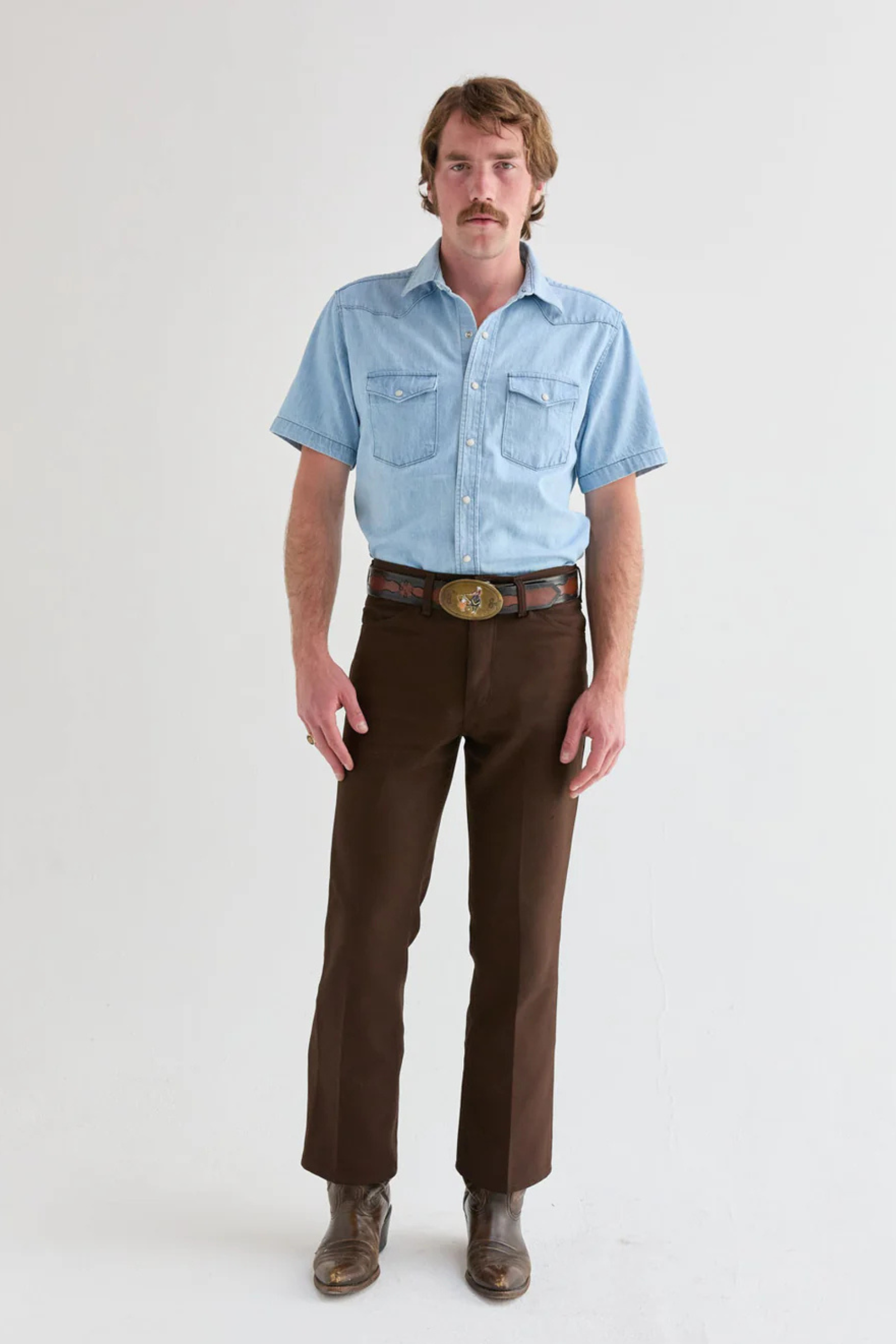 Washed Out Indigo Denim Western Shirt