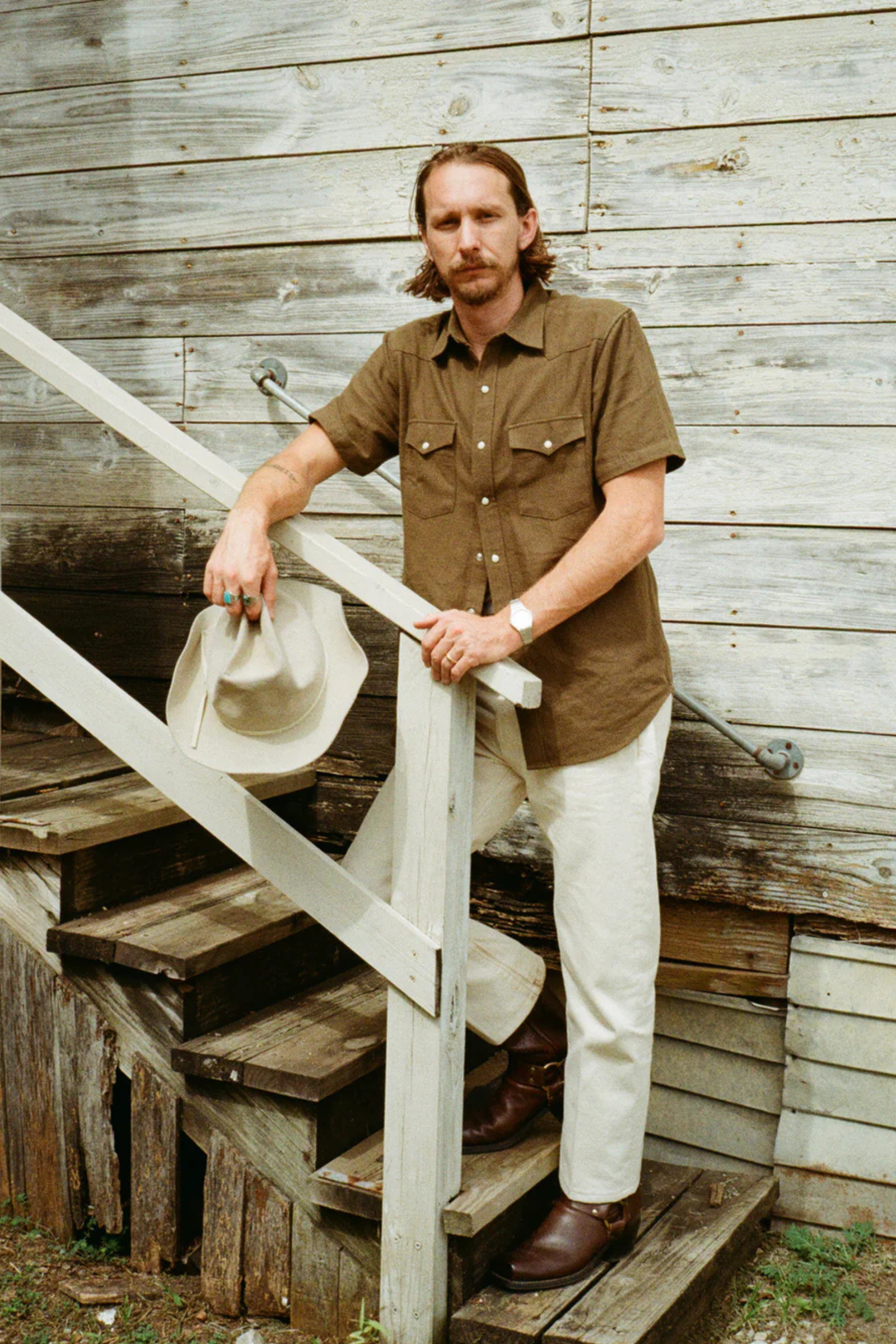 Slub Cotton Olive Drab Western Shirt