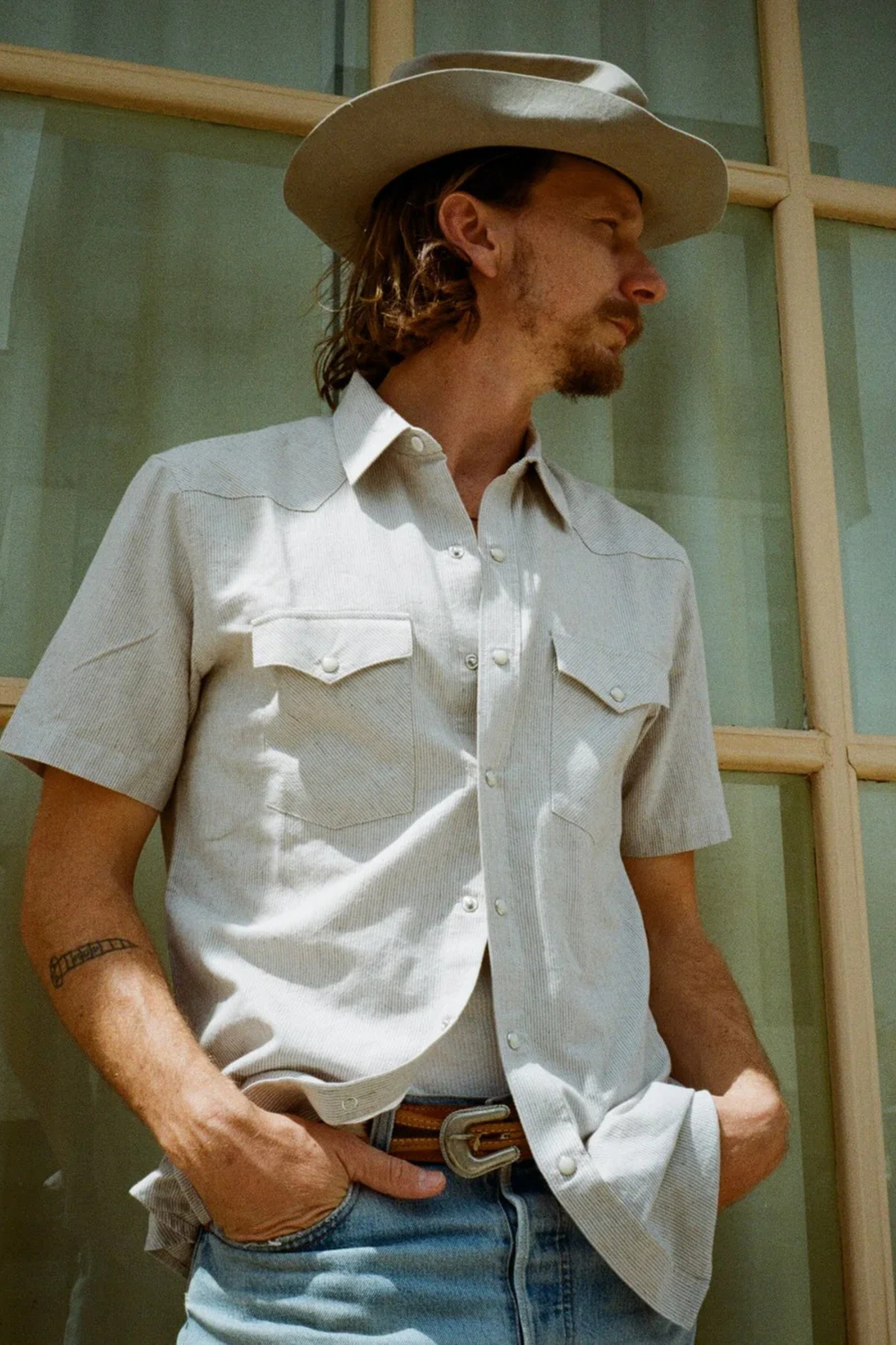 Brown Pinstripe Easy Western Shirt