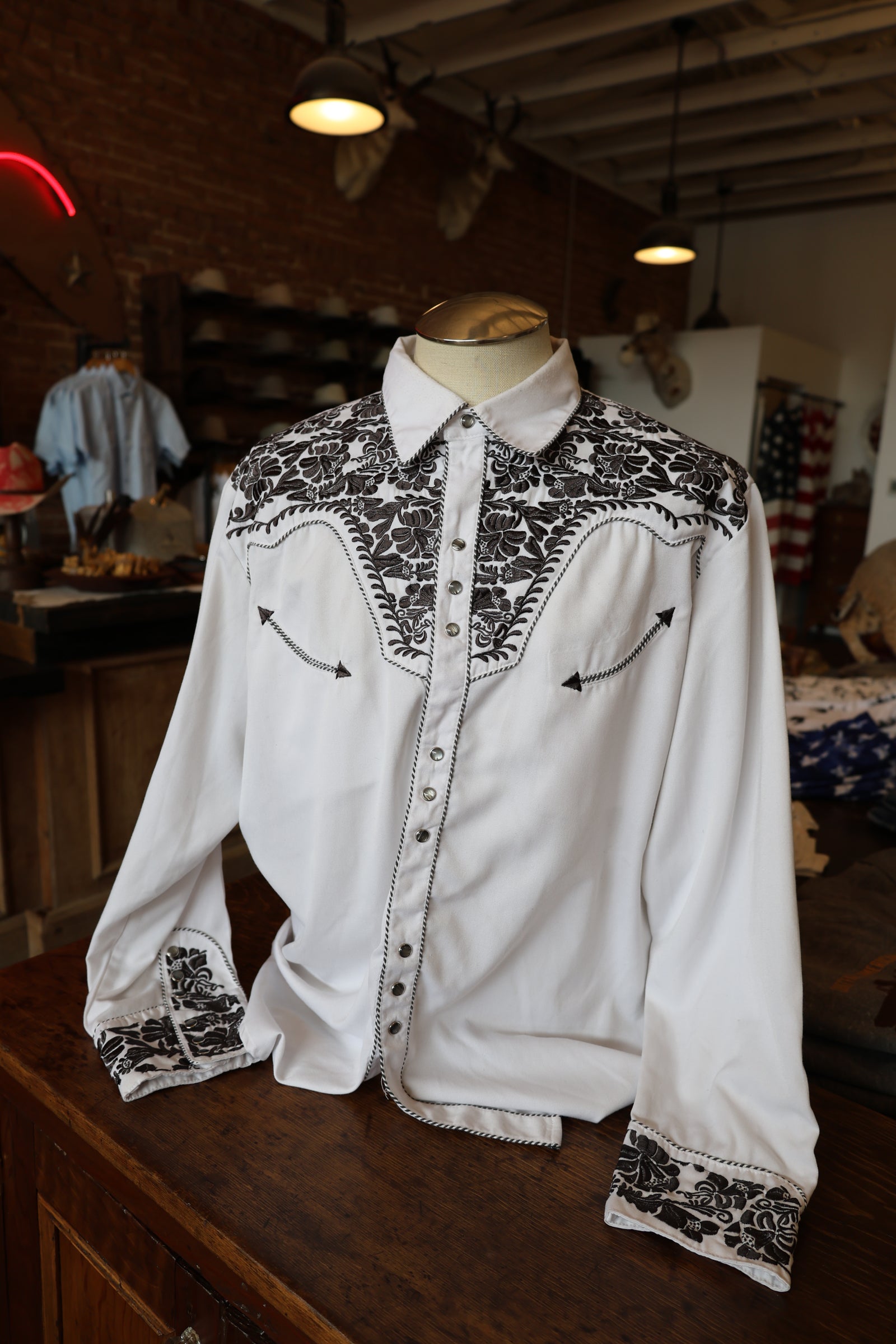 Scully Black and White Embroidered Western Shirt