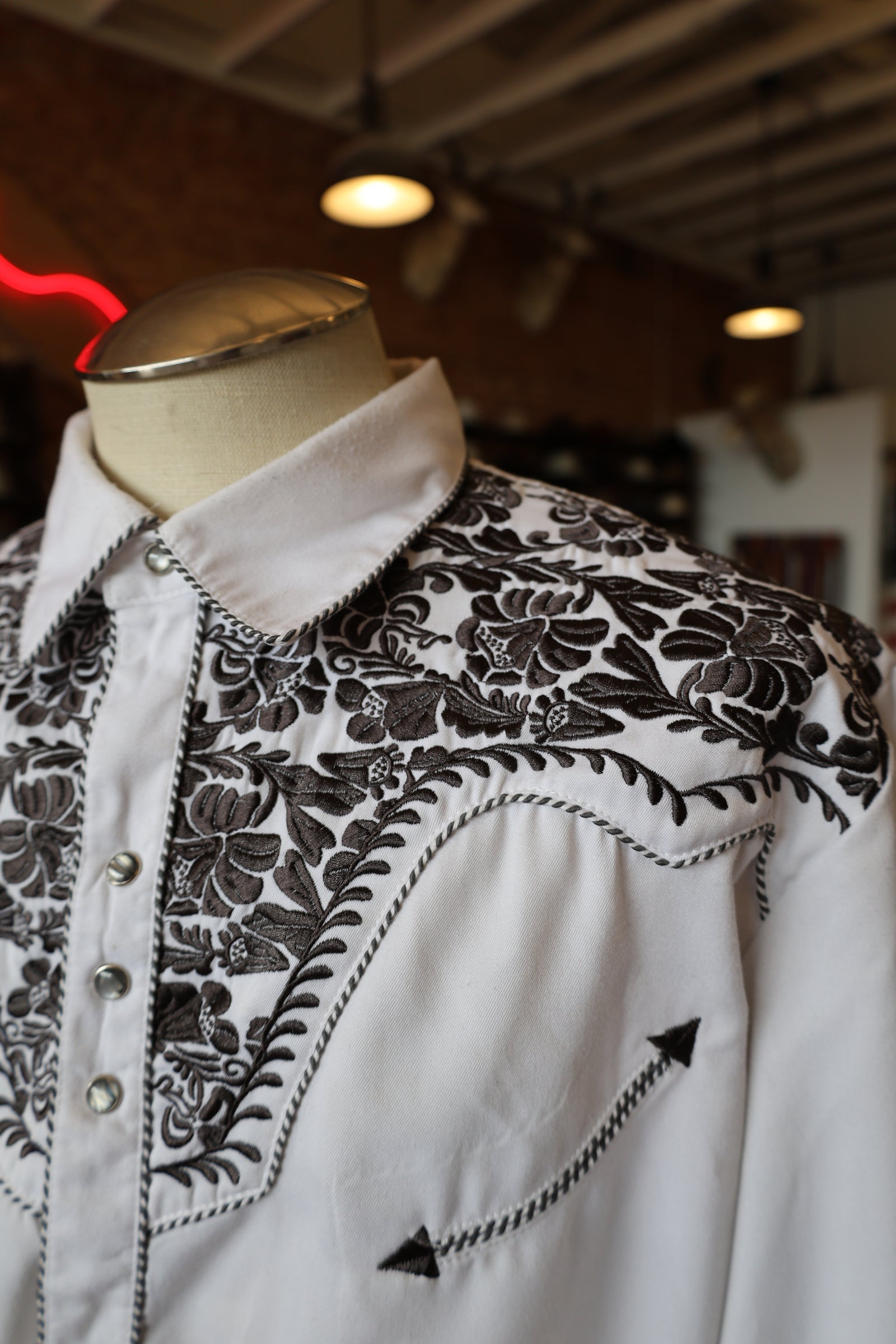 Scully Black and White Embroidered Western Shirt