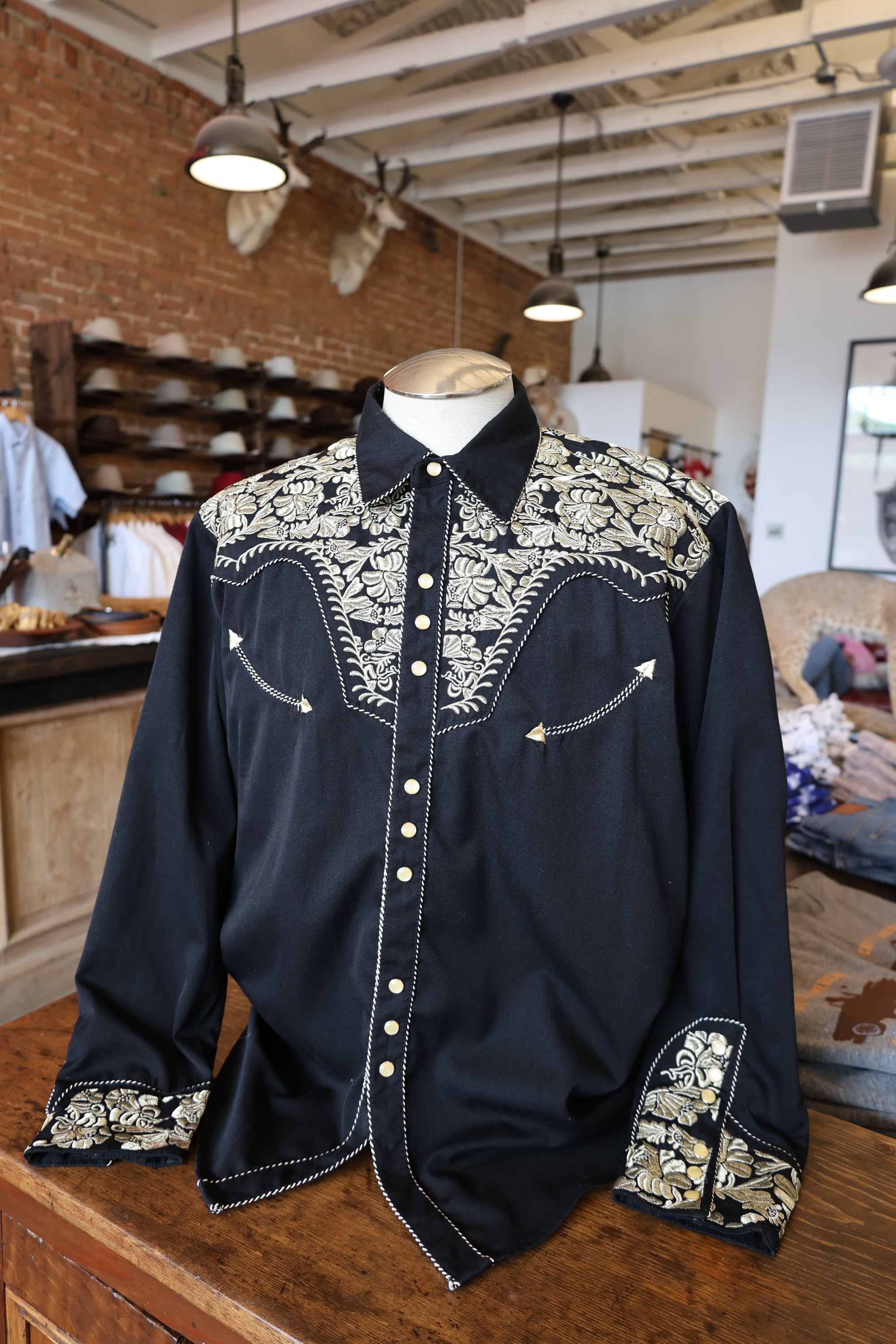 Vintage Scully Black with Gold Flowers Western Shirt
