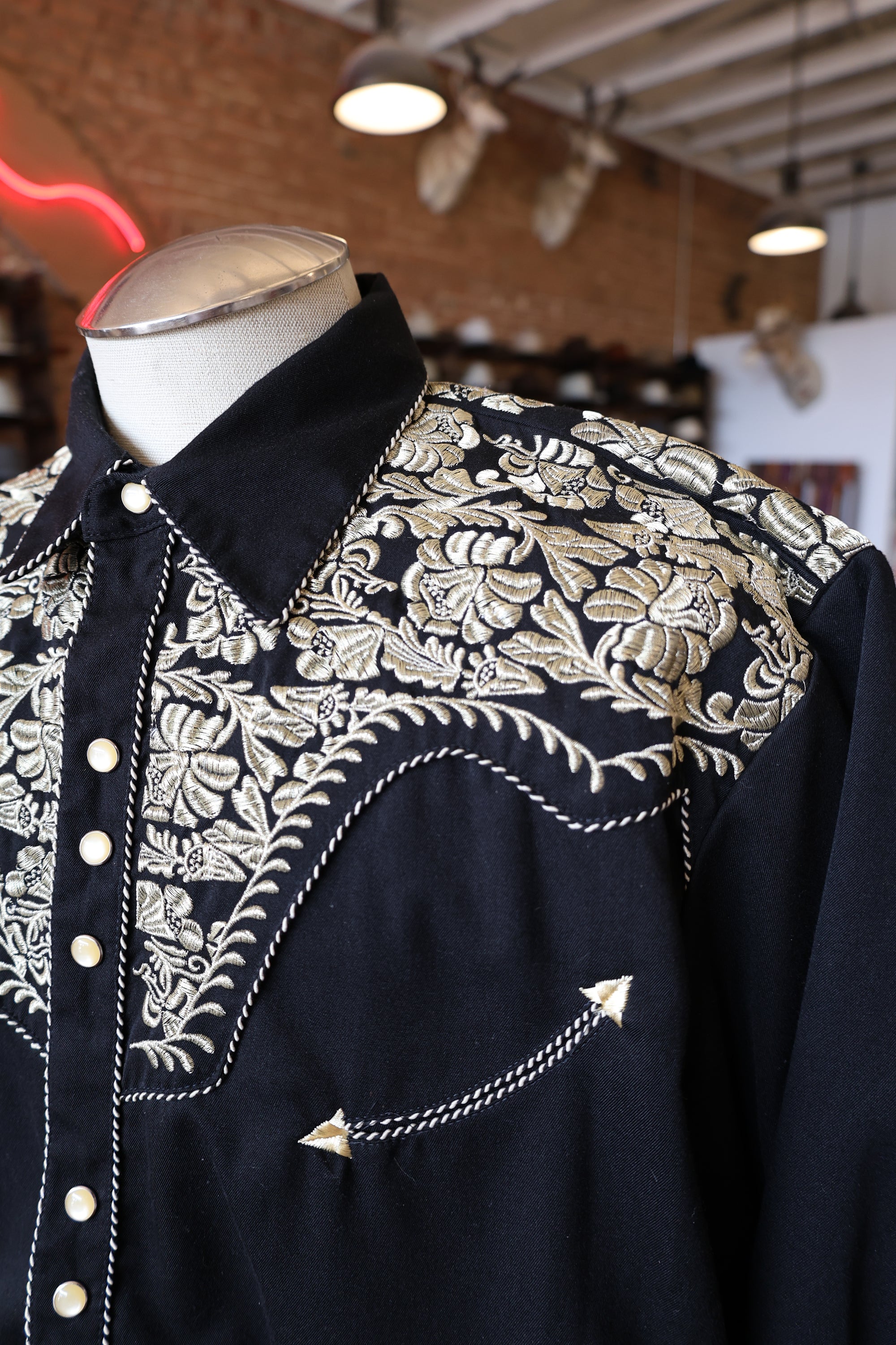 Vintage Scully Black with Gold Flowers Western Shirt