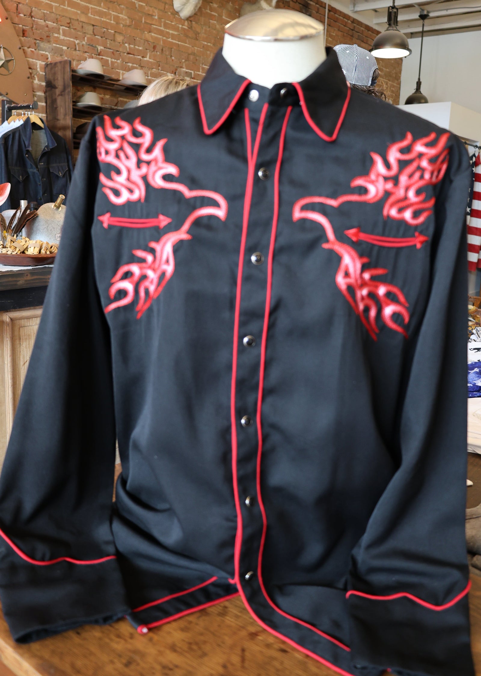 Scully Flame Embroidery Western Shirt