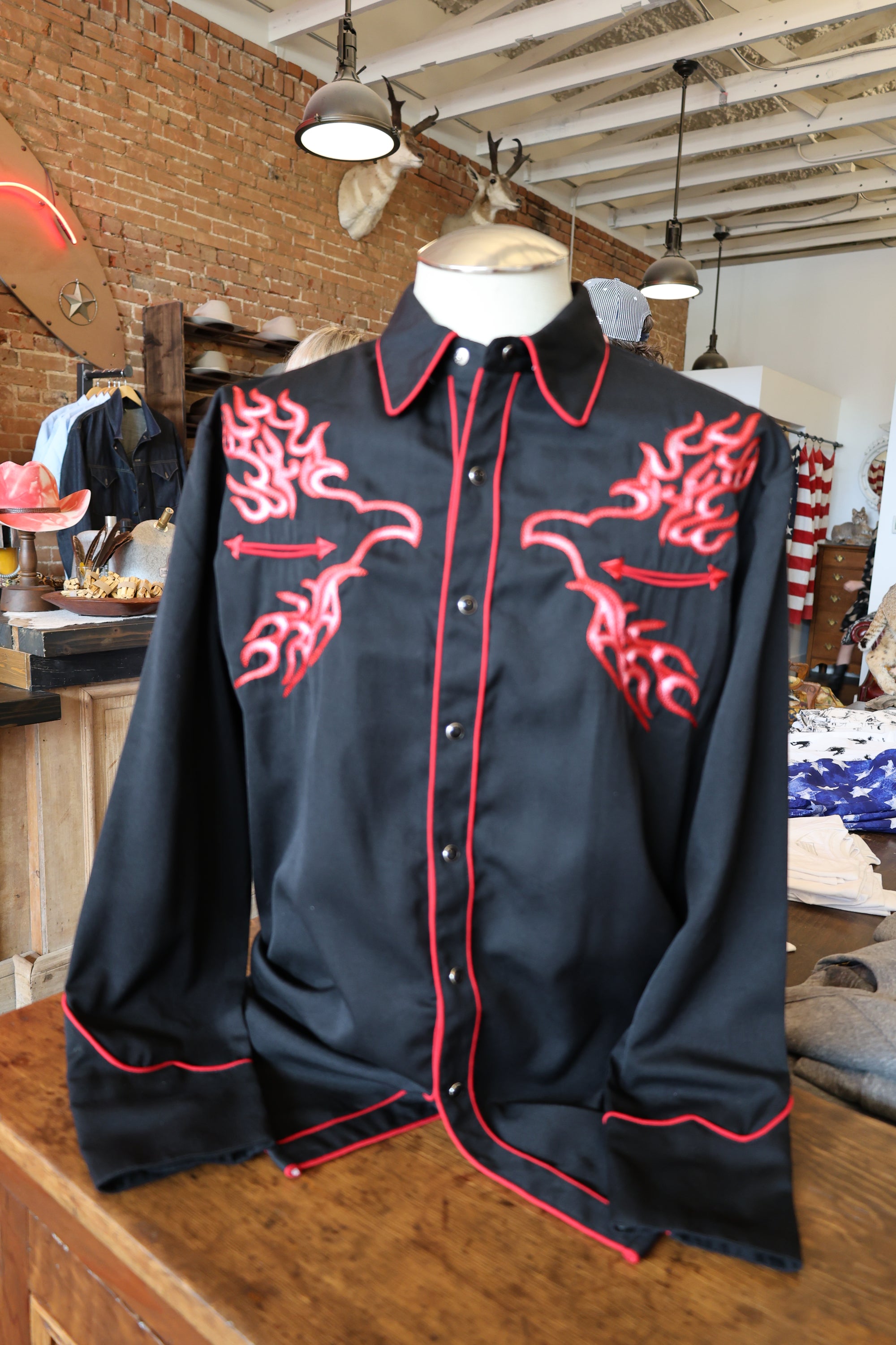 Vintage Scully Flame Embroidery Western Shirt