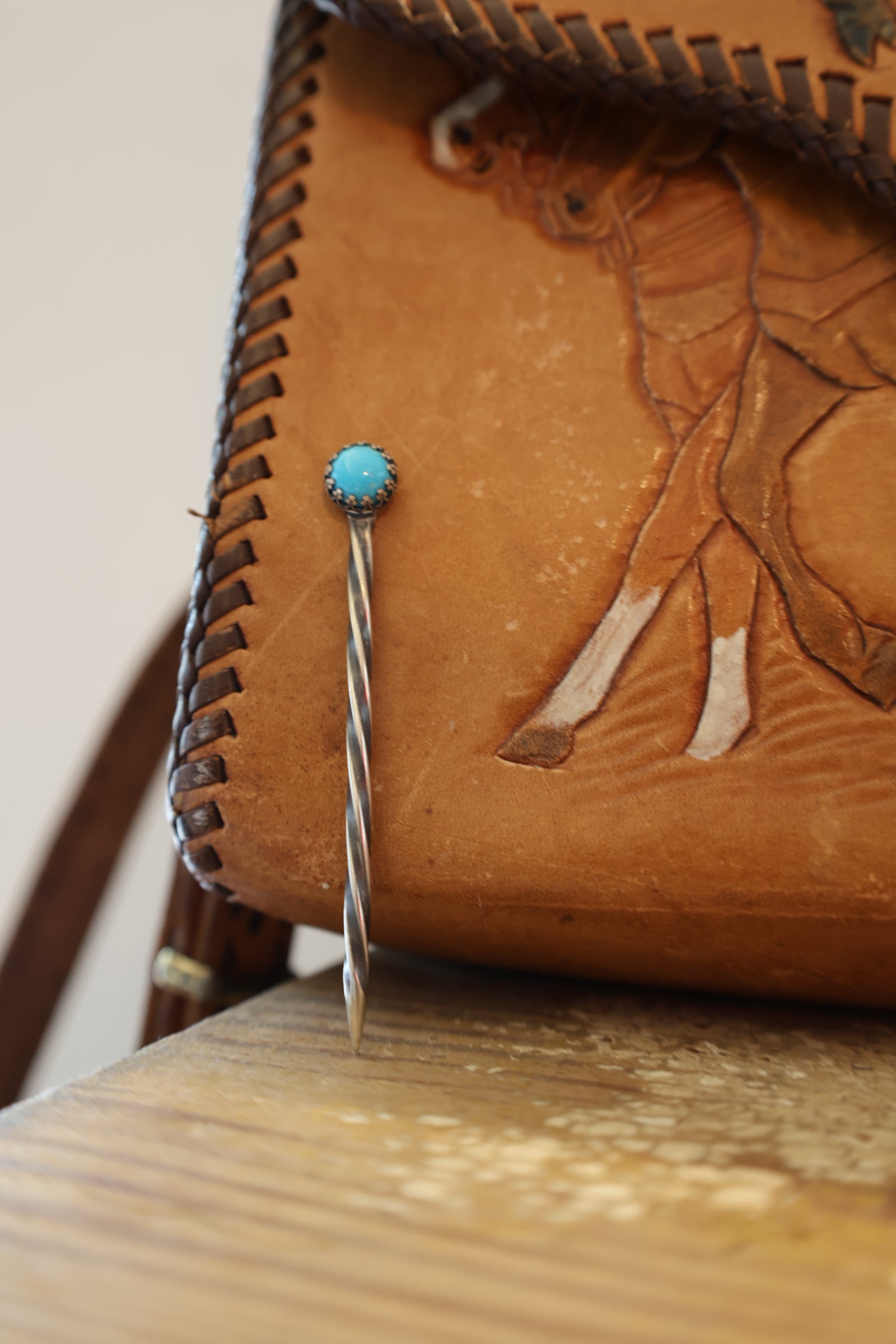 Turquoise Sterling Silver Cowboy Toothpick - Hat Pin