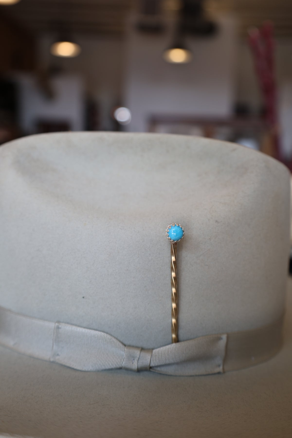 Brass and Sterling Silver Turquoise Stone Cowboy Toothpick - Hat Pin