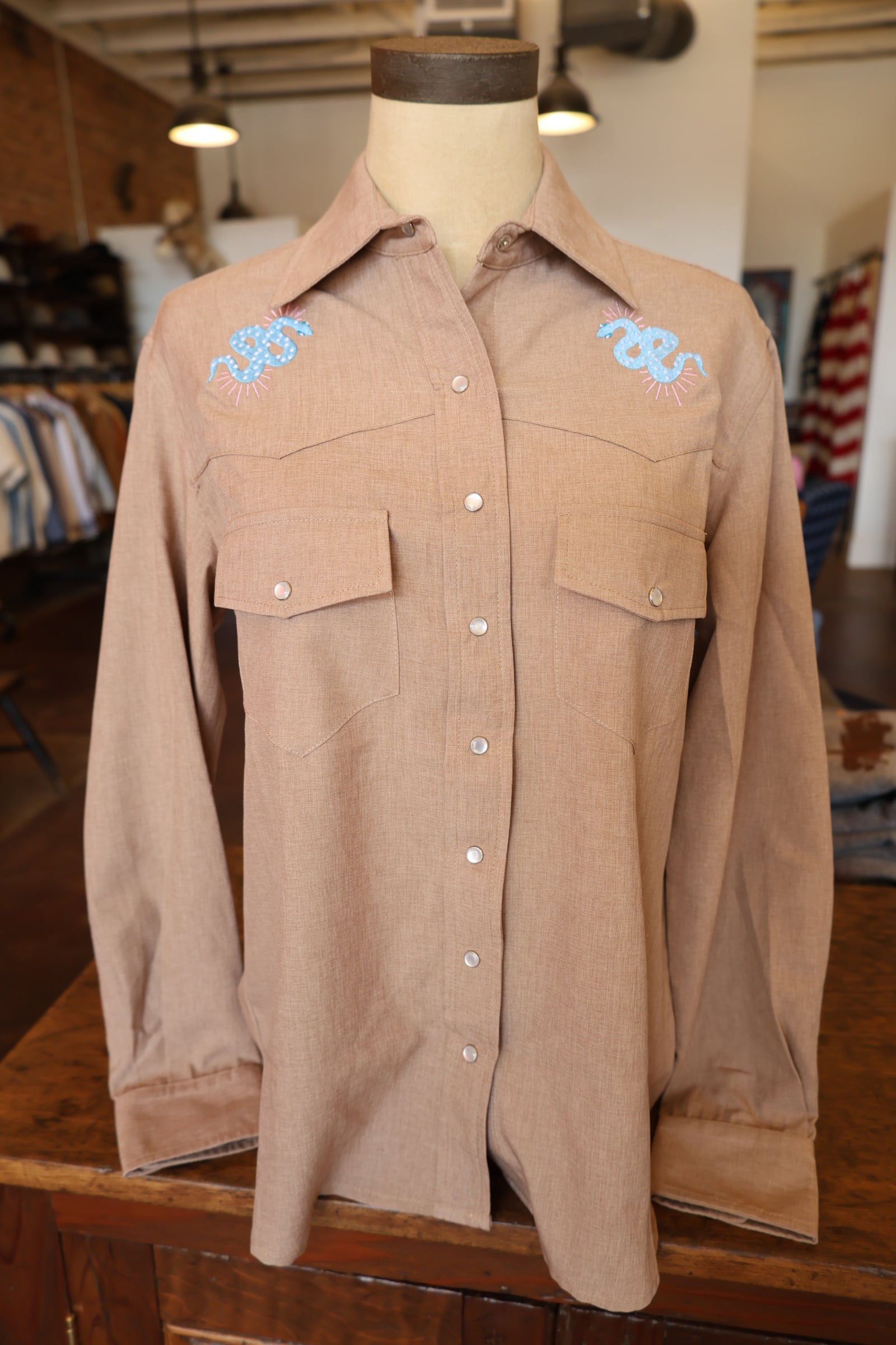 Long Sleeve Pearl Snap with Embroidery