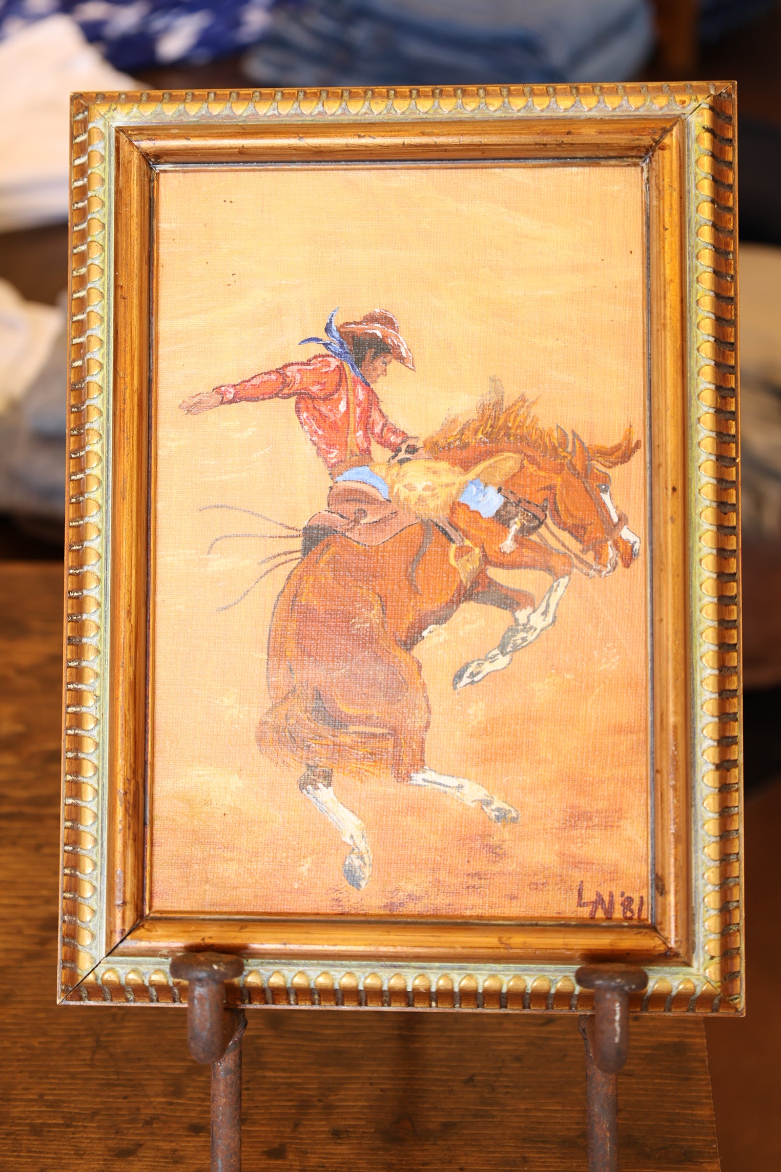 Vintage Bucking Bronc Painting