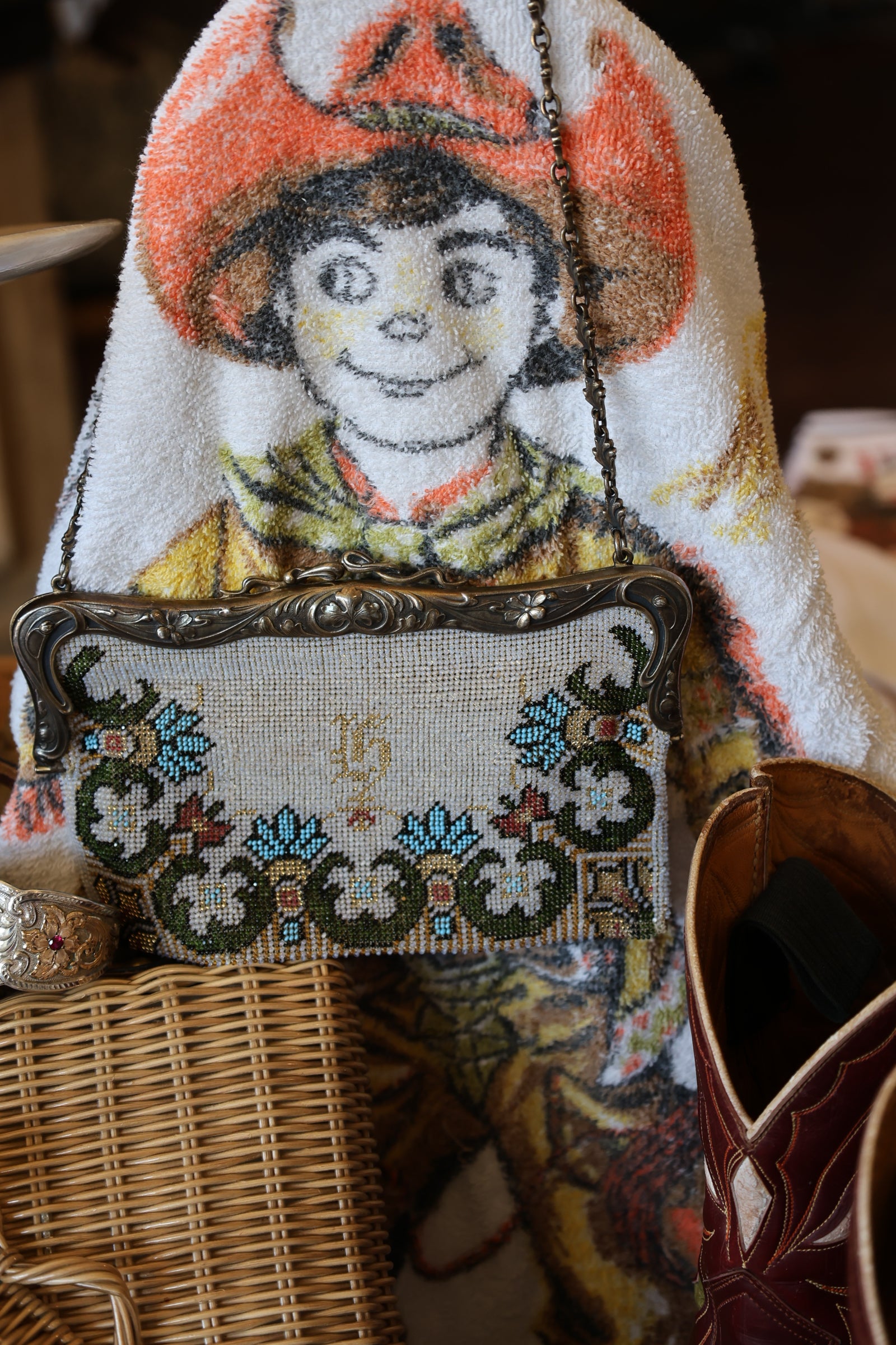 Vintage Beaded Purse with Sterling Silver Strap