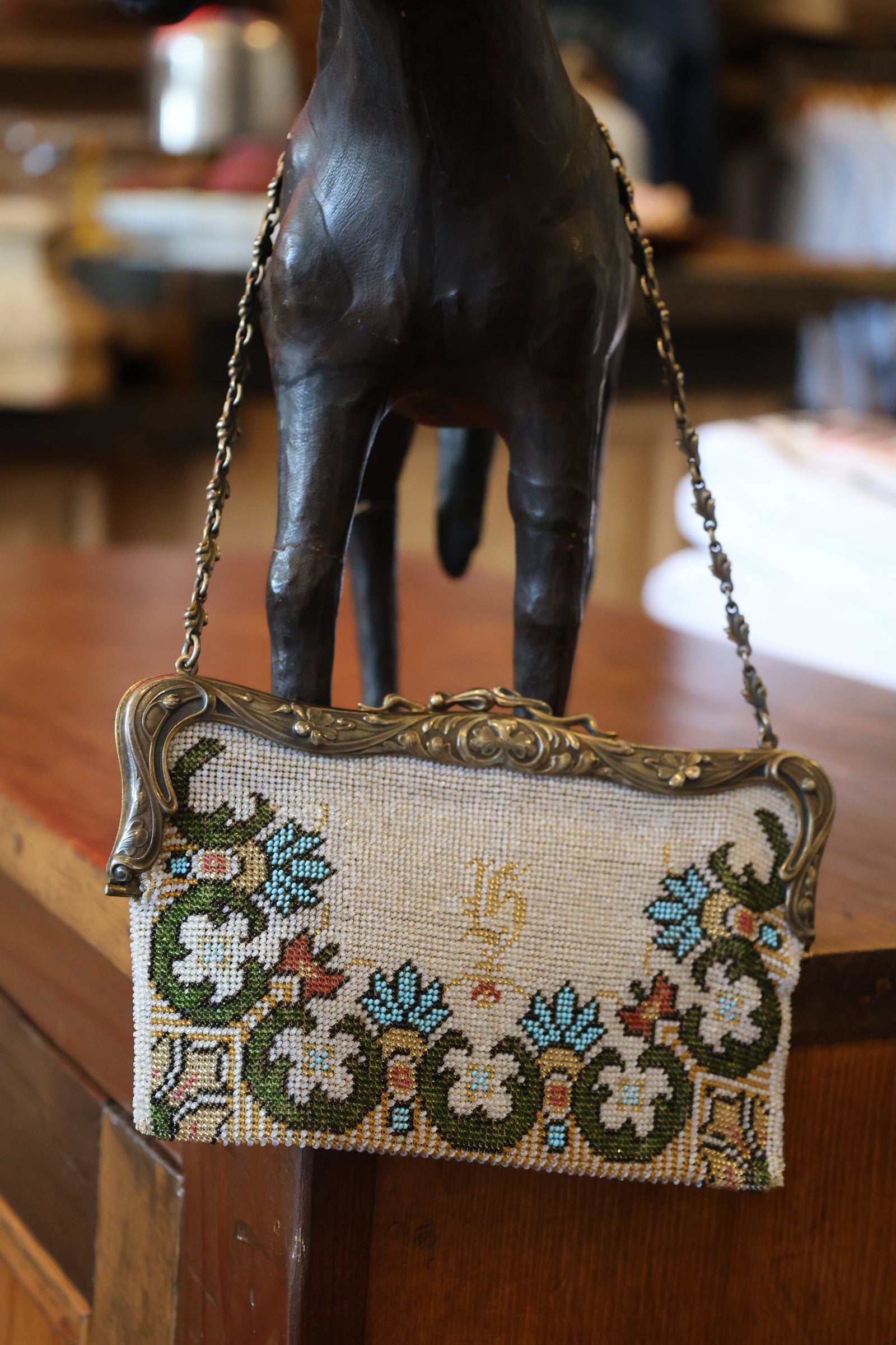 Vintage Beaded Purse with Sterling Silver Strap