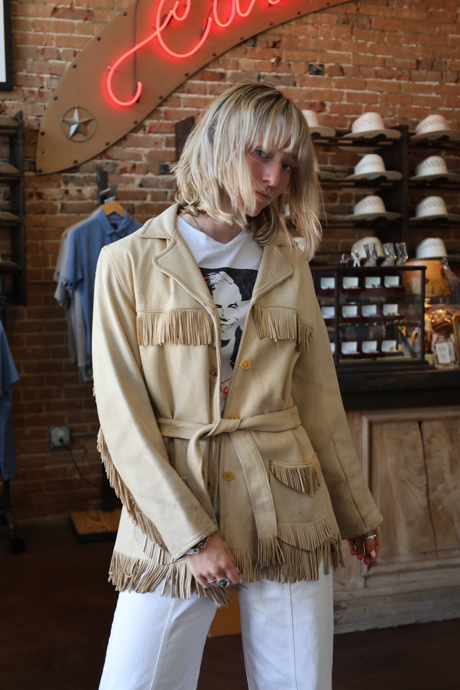 Vintage Mid-Western Sport Togs Cream Fringe Jacket