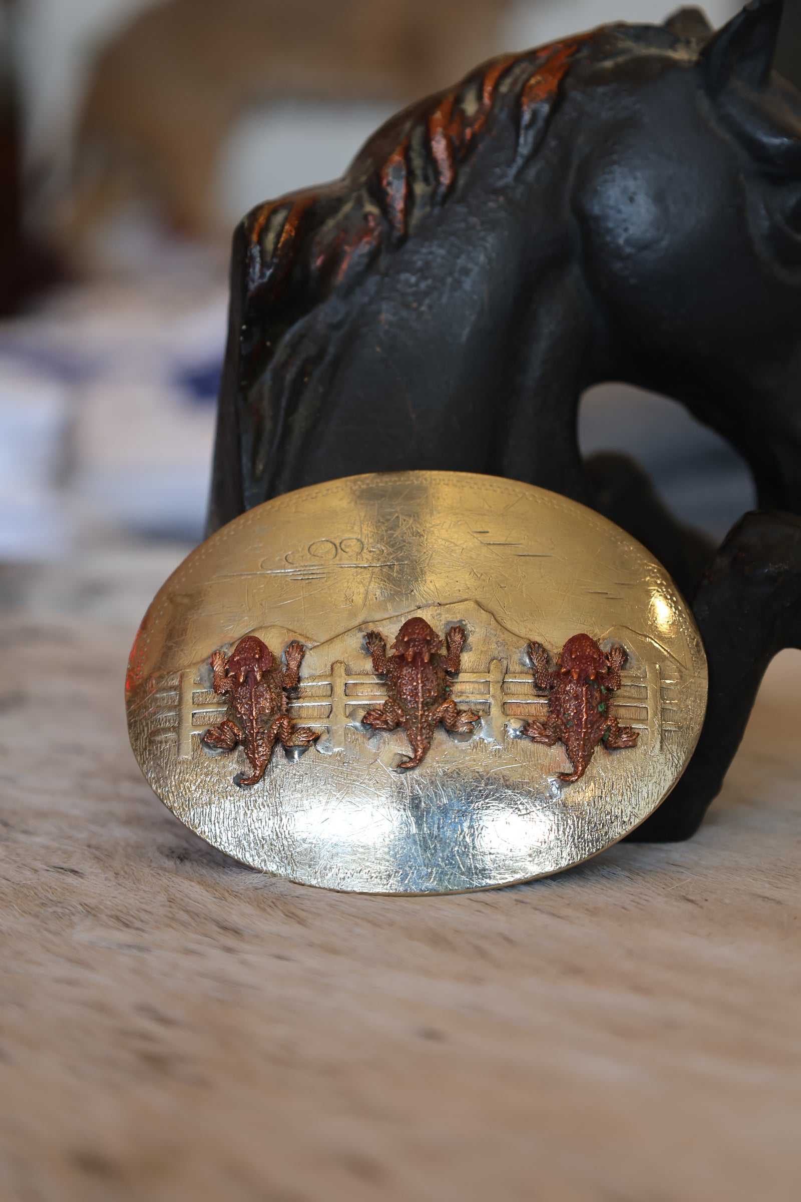 Triple Horned Frog Belt Buckle