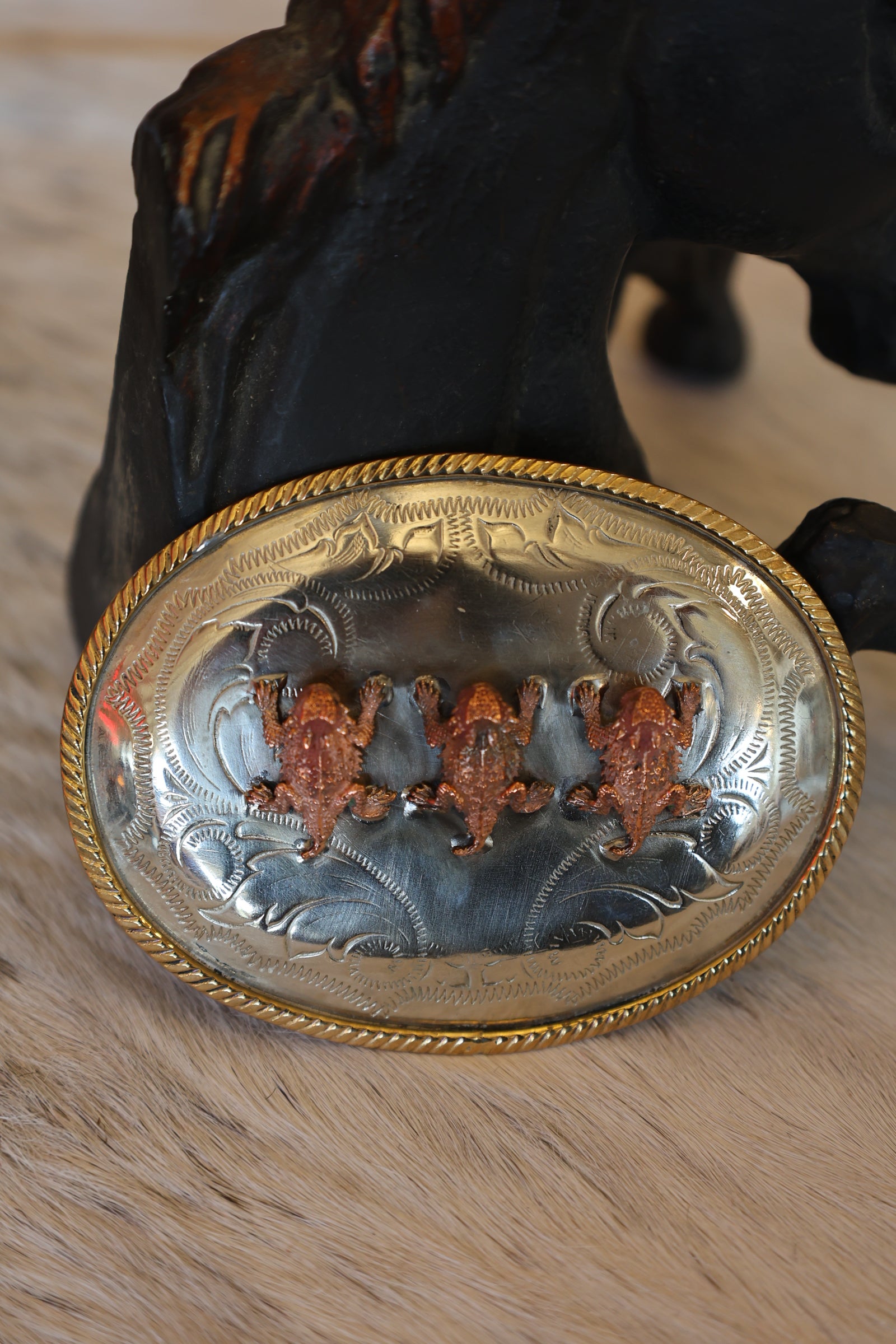 Triple Horned Frog Belt Buckle