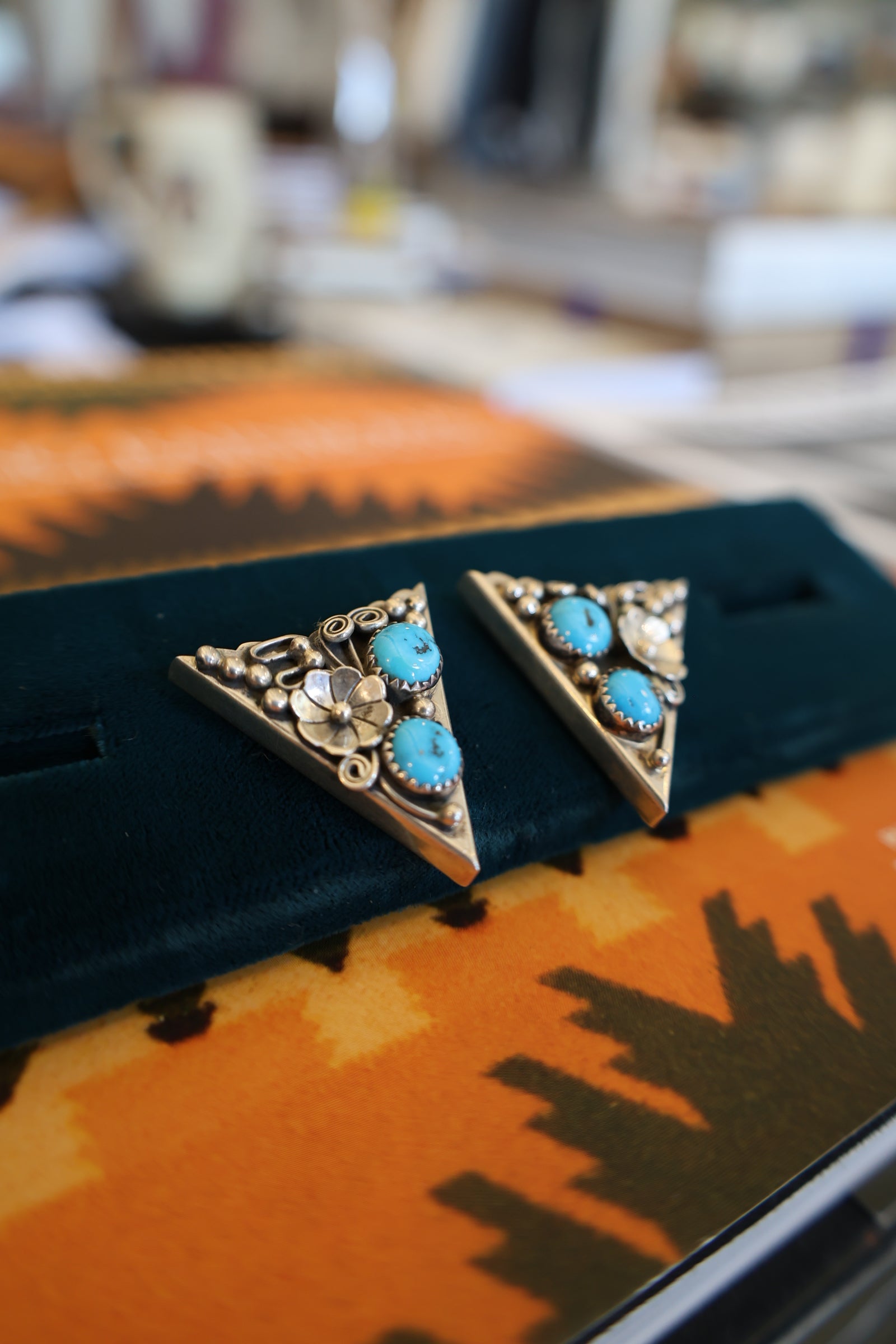 Sterling Silver Flower and Turquoise Collar Tips