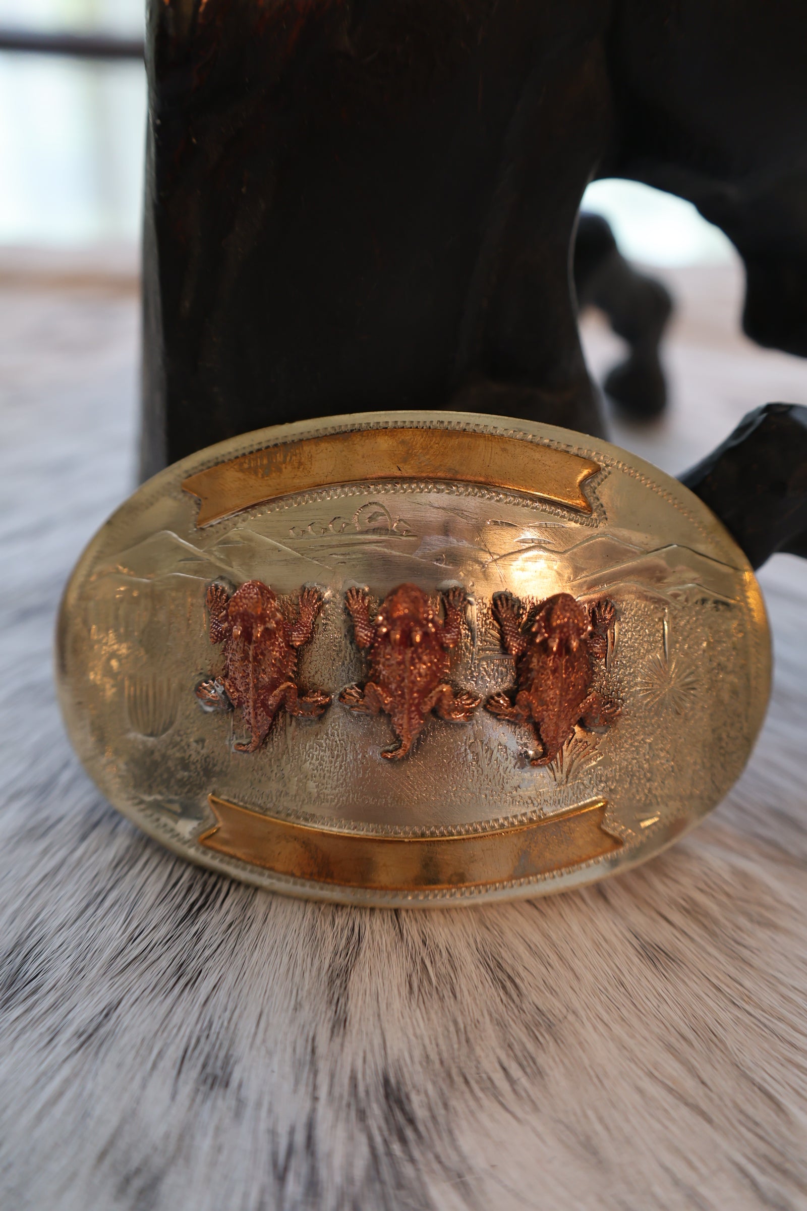 Three Horned Frogs Belt Buckle