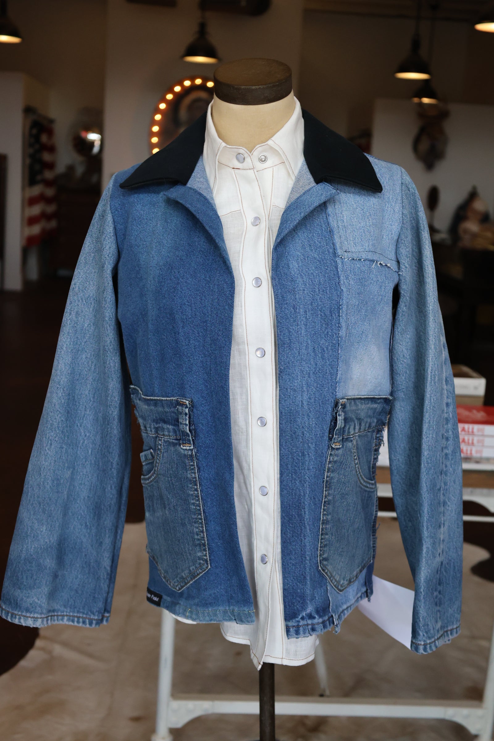 ReWorked Denim Patchwork Cropped Jacket